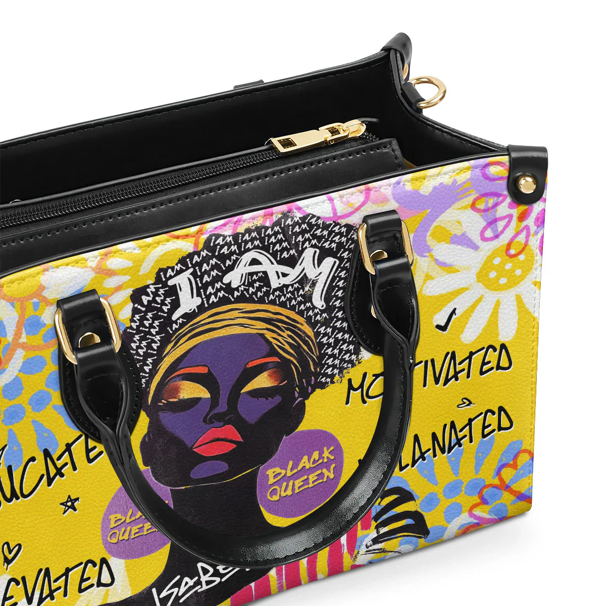 I Am Educated & Melanated Tote Bag - Empowered Queen Leather Handbag - Gift for Black Women HD95 - Image 5