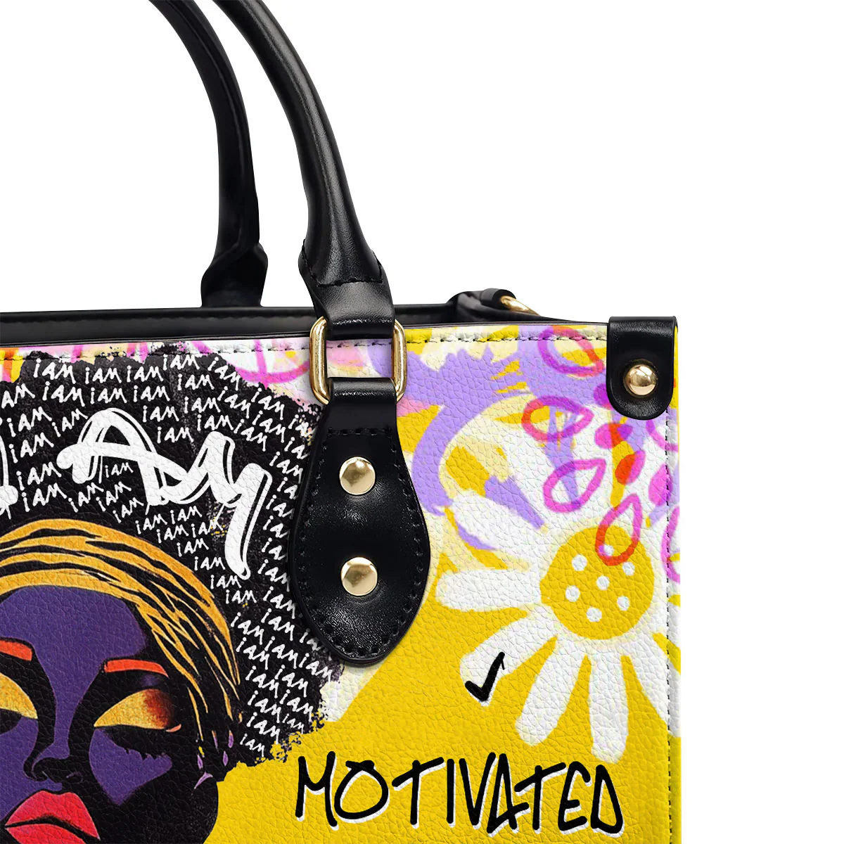 I Am Educated & Melanated Tote Bag - Empowered Queen Leather Handbag - Gift for Black Women HD95 - Image 6