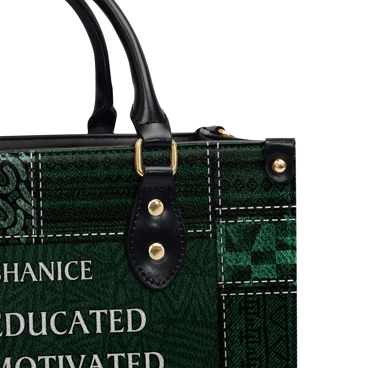 I Am Educated & Motivated Denim Print Tote - Personalized Leather Handbag - Gift for Black Women | HD95 - Image 5