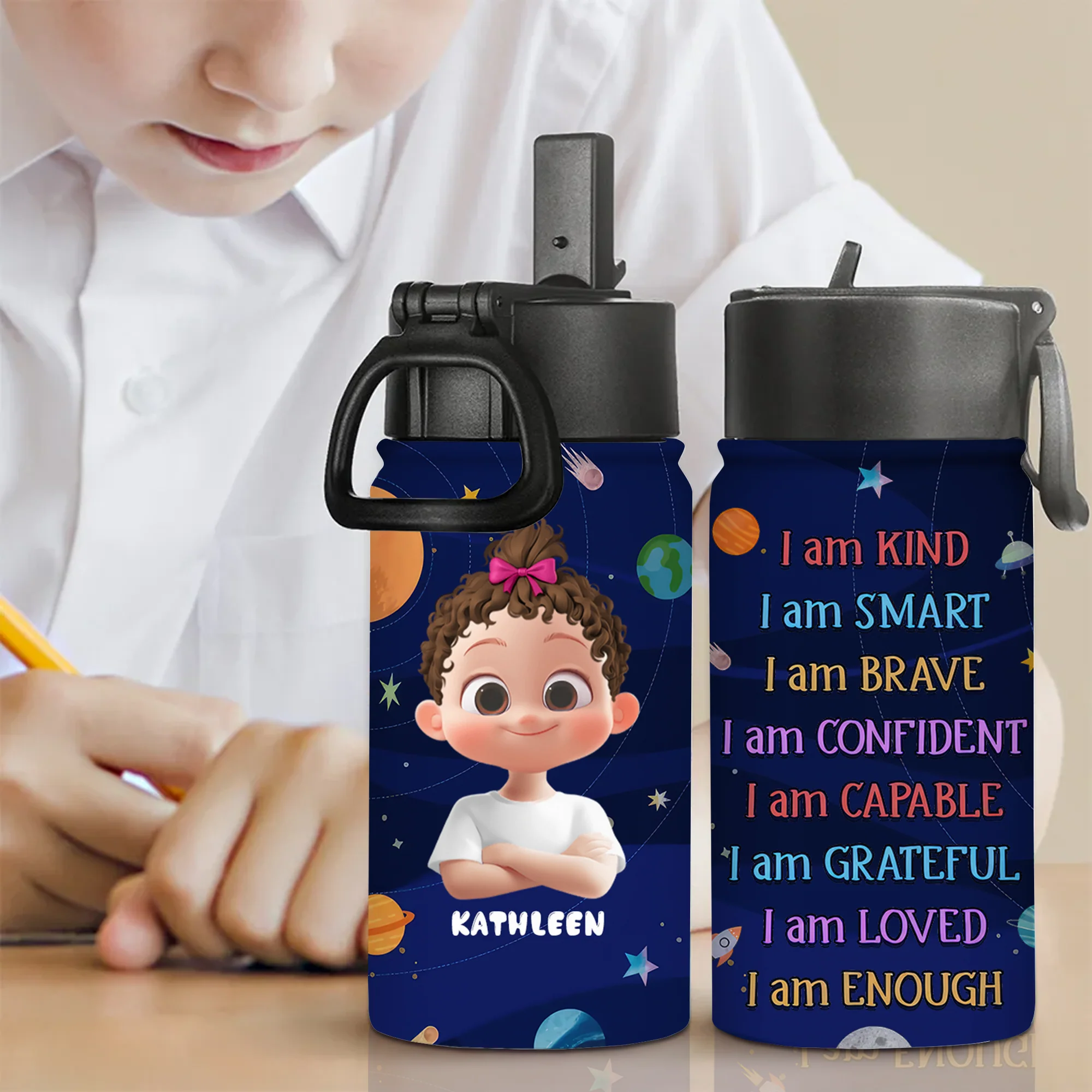 I Am Kind I Am Smart - Personalized Kid Water Bottle - Back To School Gift For Kids | GR29 TD118 - Image 2