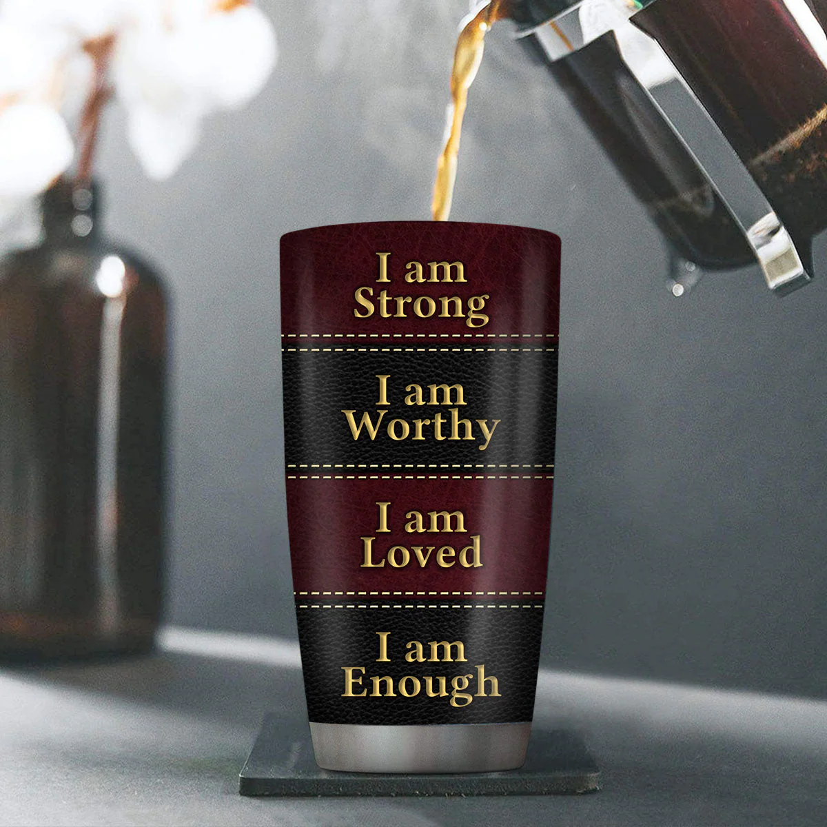 I Am Strong, I Am Worthy - Personalized Stainless Steel Tumbler - Image 2