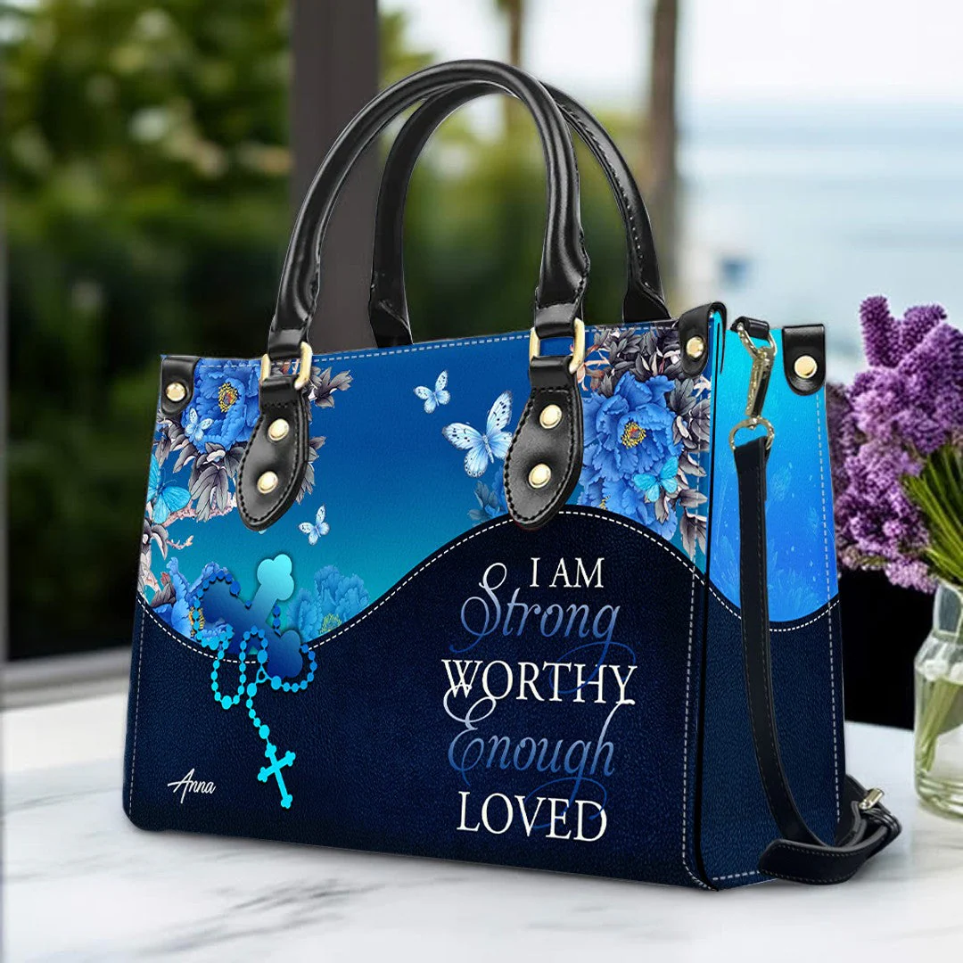 I Am Strong Worthy Enough Loved - Personalized Christian Leather Handbag - Gift For Her HL128 - Image 2