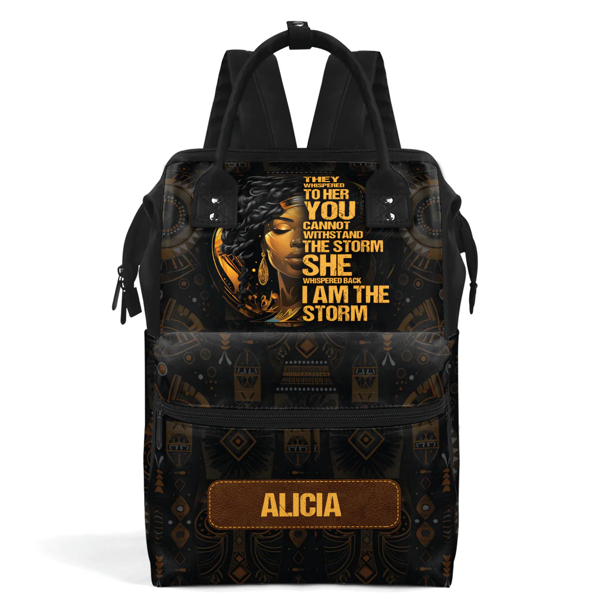 I Am the Storm Afrocentric Duckbilled Backpack – Black Queen Quote Bag – Gift for Black Women | HD95