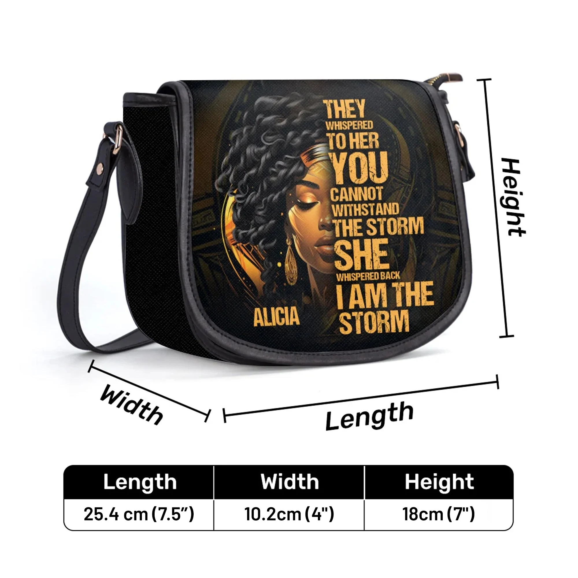 I Am the Storm Black Queen - Personalized Leather Saddle Cross Body Bag - Gift for Black Women - Image 5