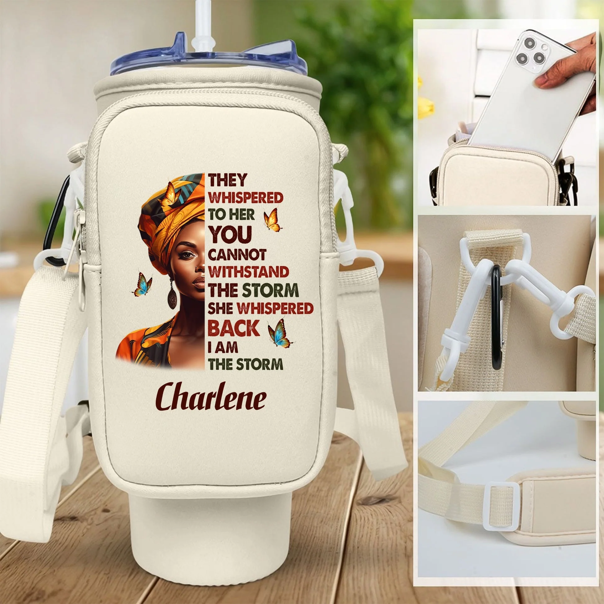 I Am The Storm - Personalized Tumbler Holder Bag - Affirmation Gift For Black Queen, Her HH01