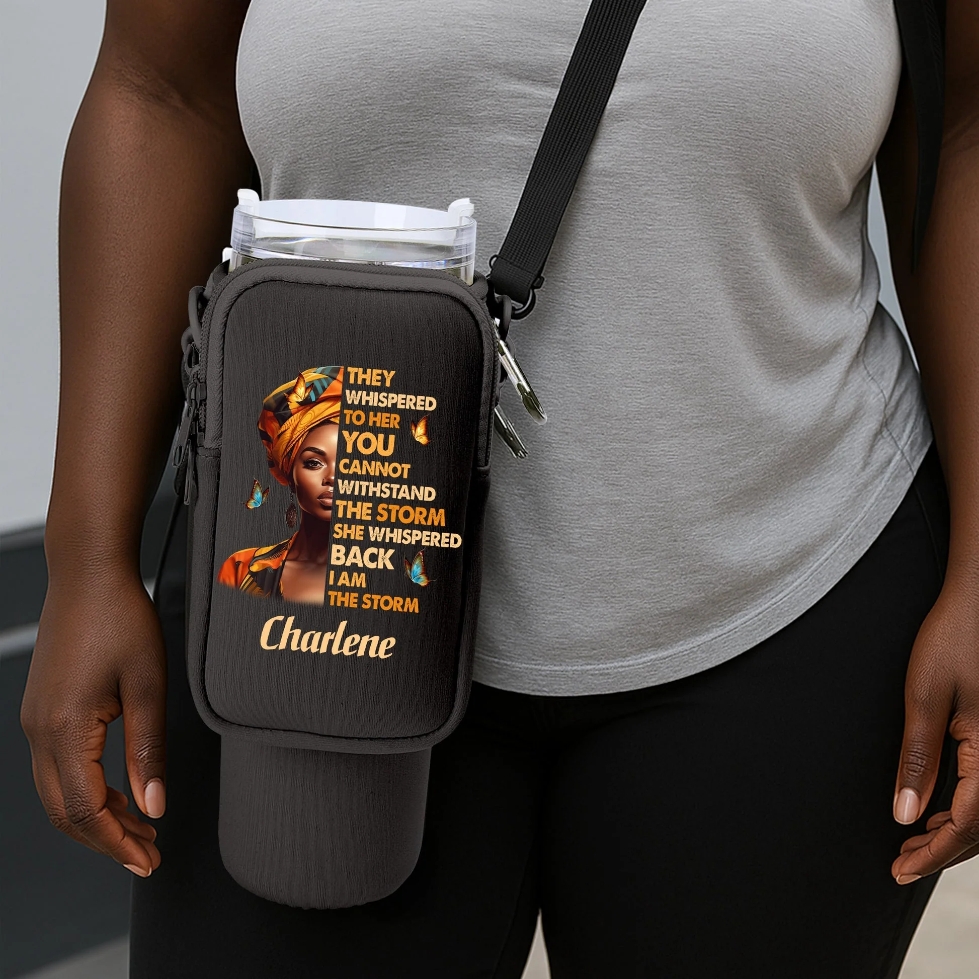 I Am The Storm - Personalized Tumbler Holder Bag - Affirmation Gift For Black Queen, Her HH01 - Image 2