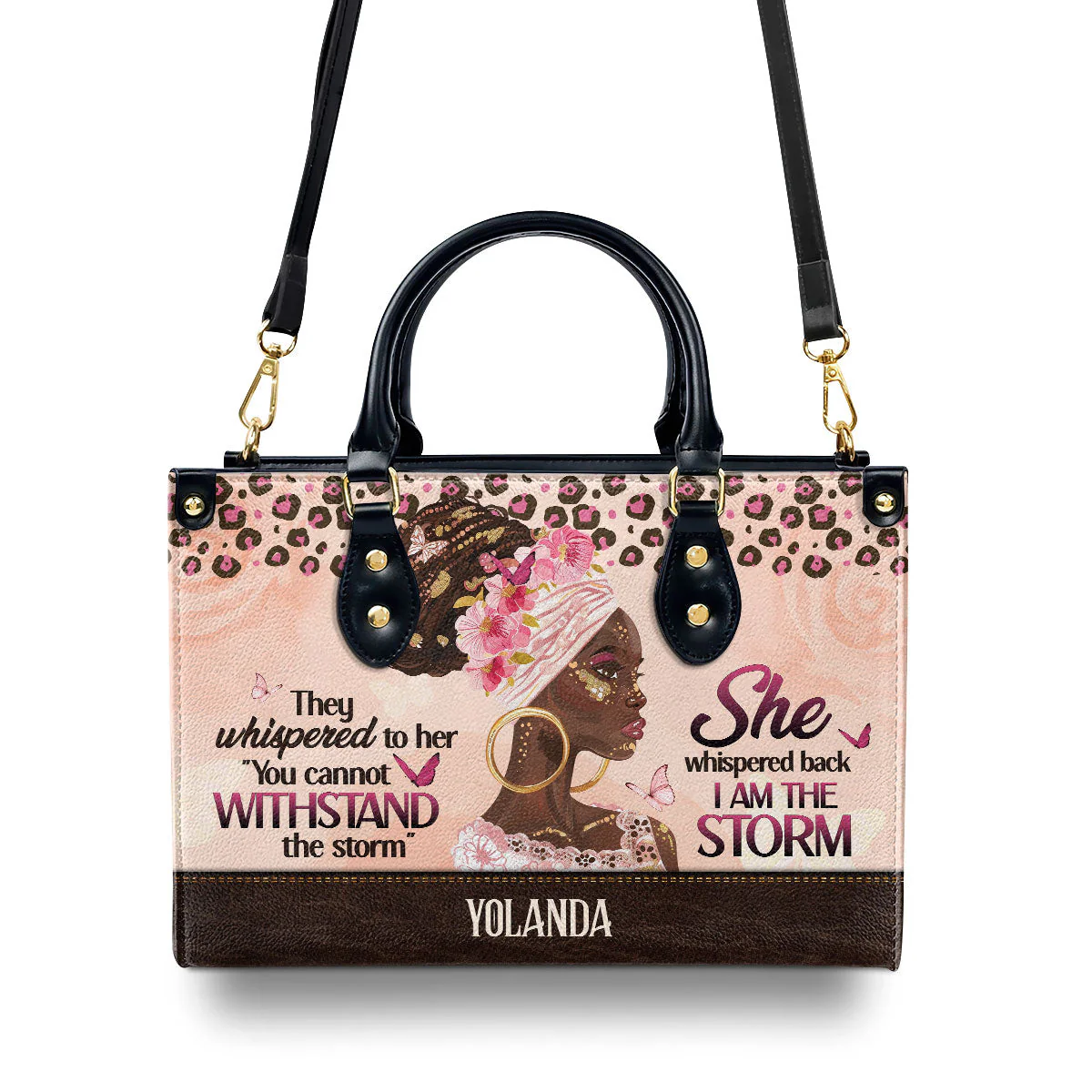 I Am the Storm Pink Leopard Print - Personalized Leather Handbag - Gift For Her, Black Girl HD95 - Image 5