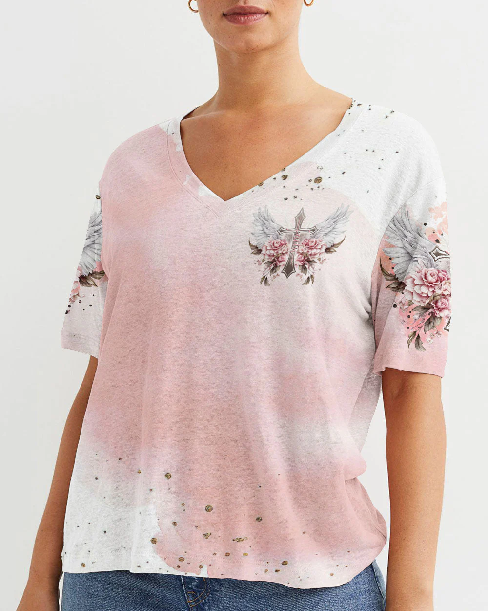 I Believe There Are Angels Among Us Floral Wings Women's All Over Print Shirt - 2508234 - Image 4