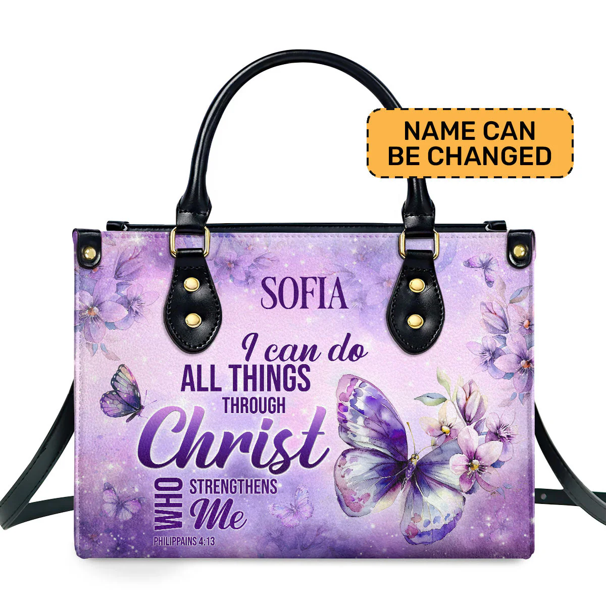 I Can Do All Things Through Christ - Custom Name Leather Handbag - Christian Gift For Women HD95