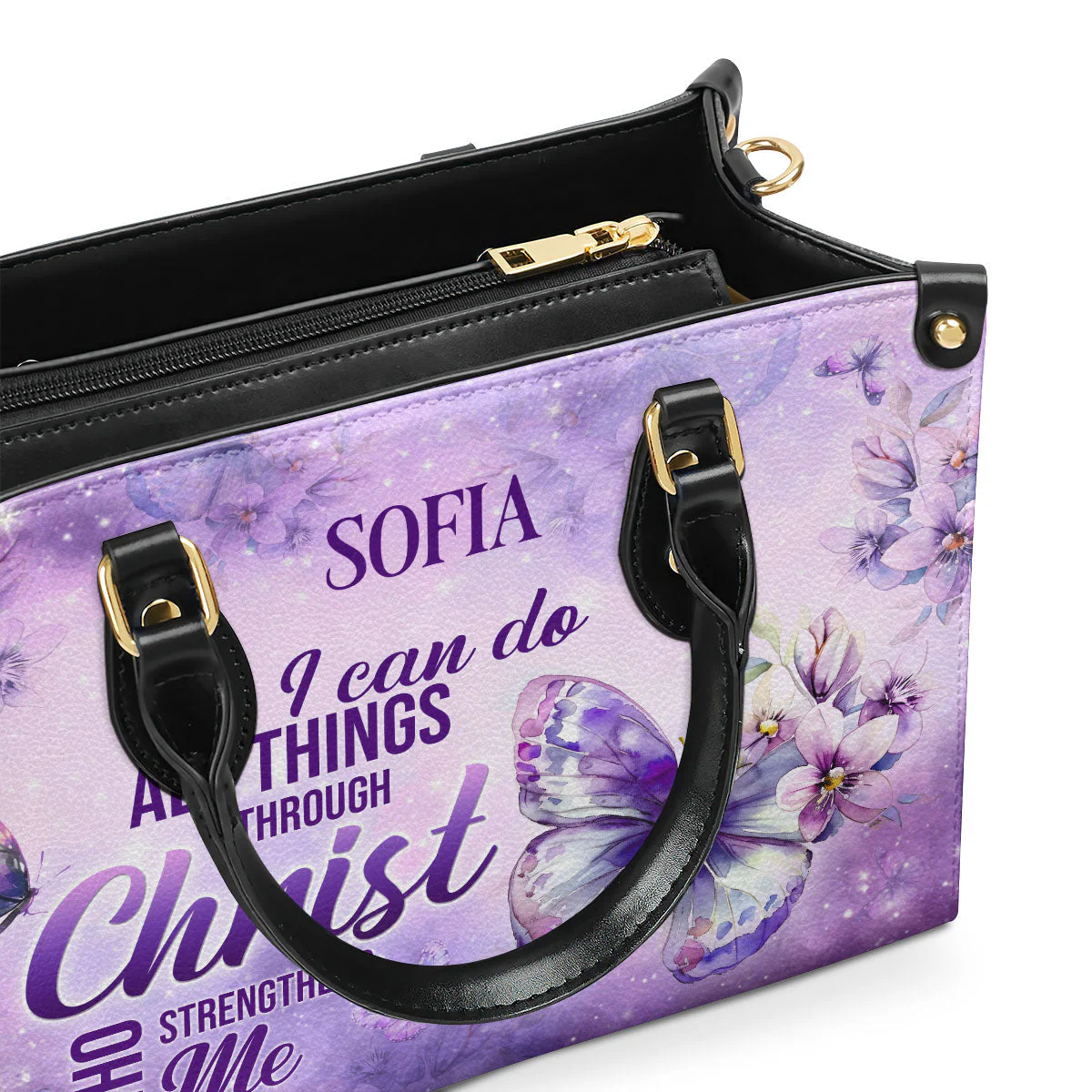 I Can Do All Things Through Christ - Custom Name Leather Handbag - Christian Gift For Women HD95 - Image 3