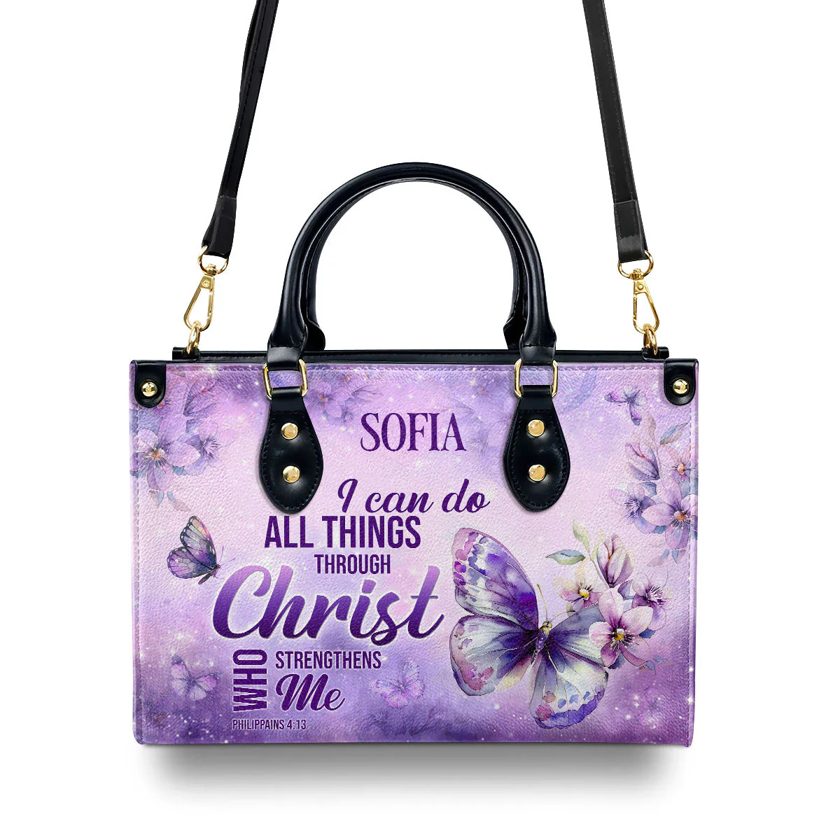 I Can Do All Things Through Christ - Custom Name Leather Handbag - Christian Gift For Women HD95 - Image 4
