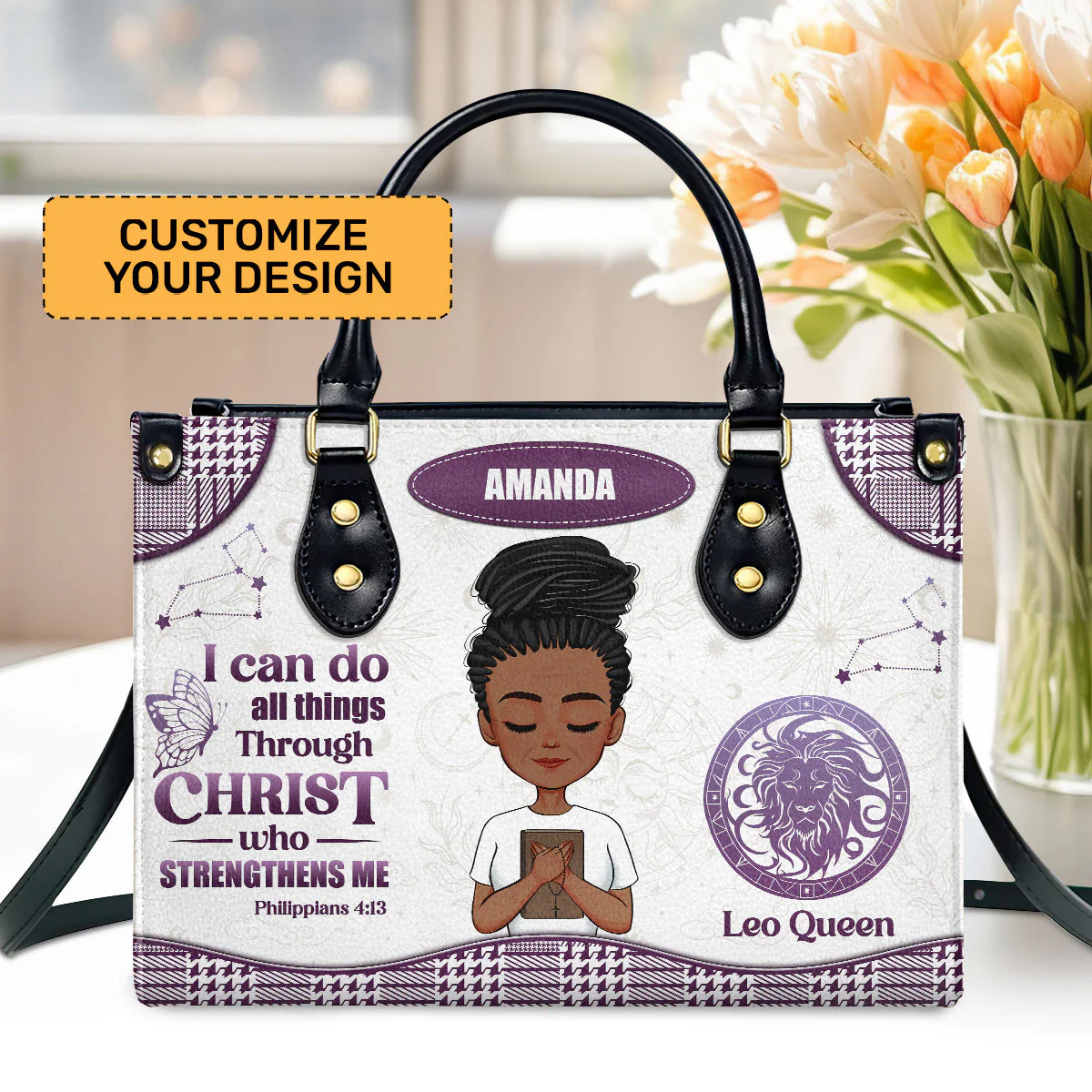 I Can Do All Things Through Christ - Personalized Leather Handbag - Christian Birthday Gift For Her | CLGOD05 HD95