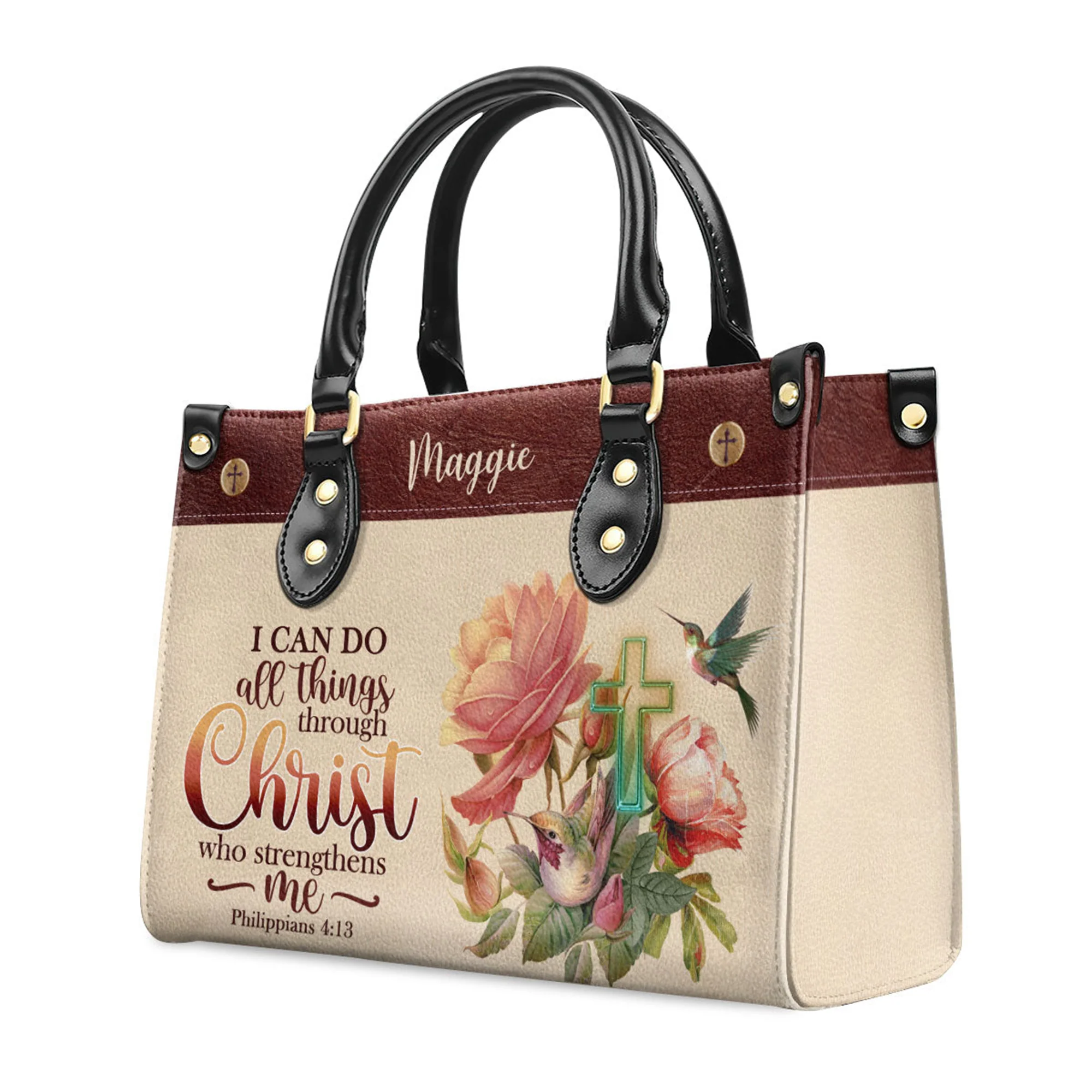 I Can Do All Things Through Christ Philippians 413 Humming Bird And Cross - Thoughtful Gift For Christians - Personalized Leather Handbag - AT4080923 - Image 3