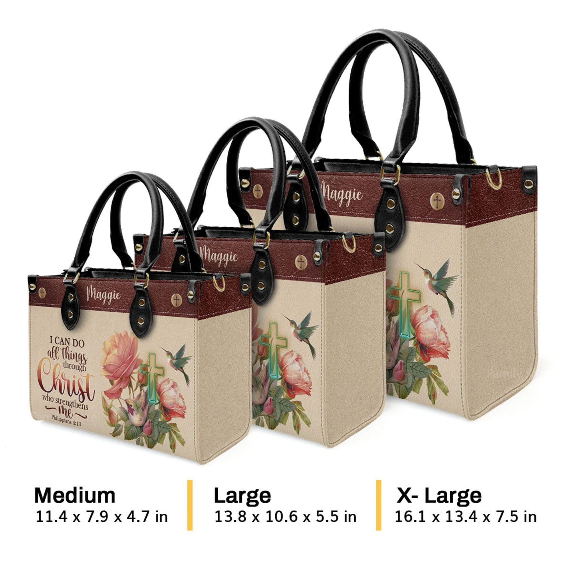 I Can Do All Things Through Christ Philippians 413 Humming Bird And Cross - Thoughtful Gift For Christians - Personalized Leather Handbag - AT4080923 - Image 4