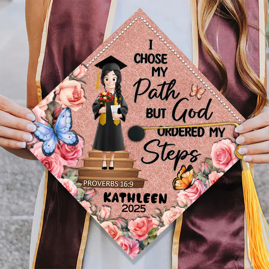 I Chose My Path God Ordered My Steps - Personalized Graduation Cap Topper | CLTC02 NA94 - Image 3