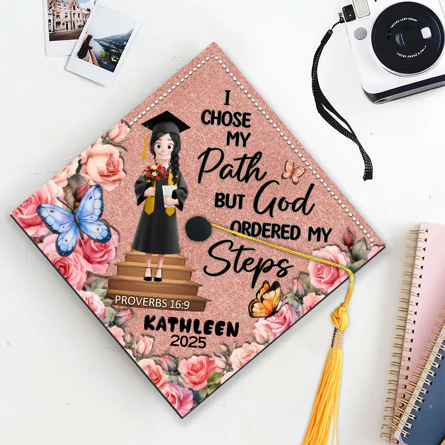 I Chose My Path God Ordered My Steps - Personalized Graduation Cap Topper | CLTC02 NA94 - Image 4