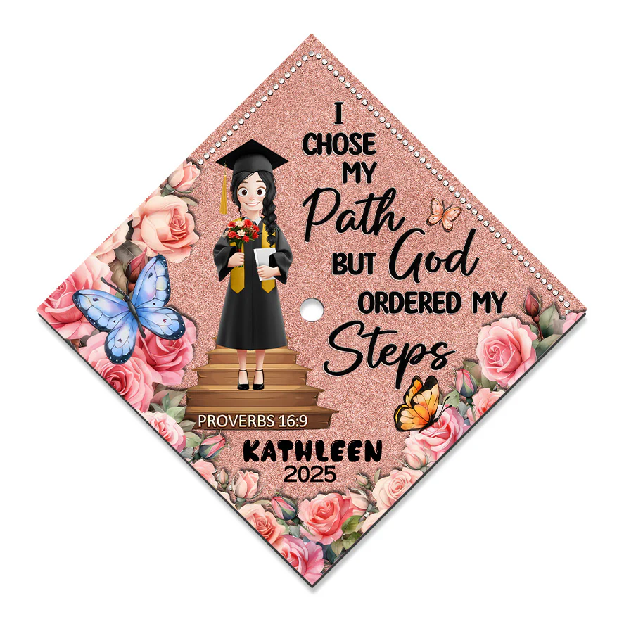 I Chose My Path God Ordered My Steps - Personalized Graduation Cap Topper | CLTC02 NA94 - Image 6