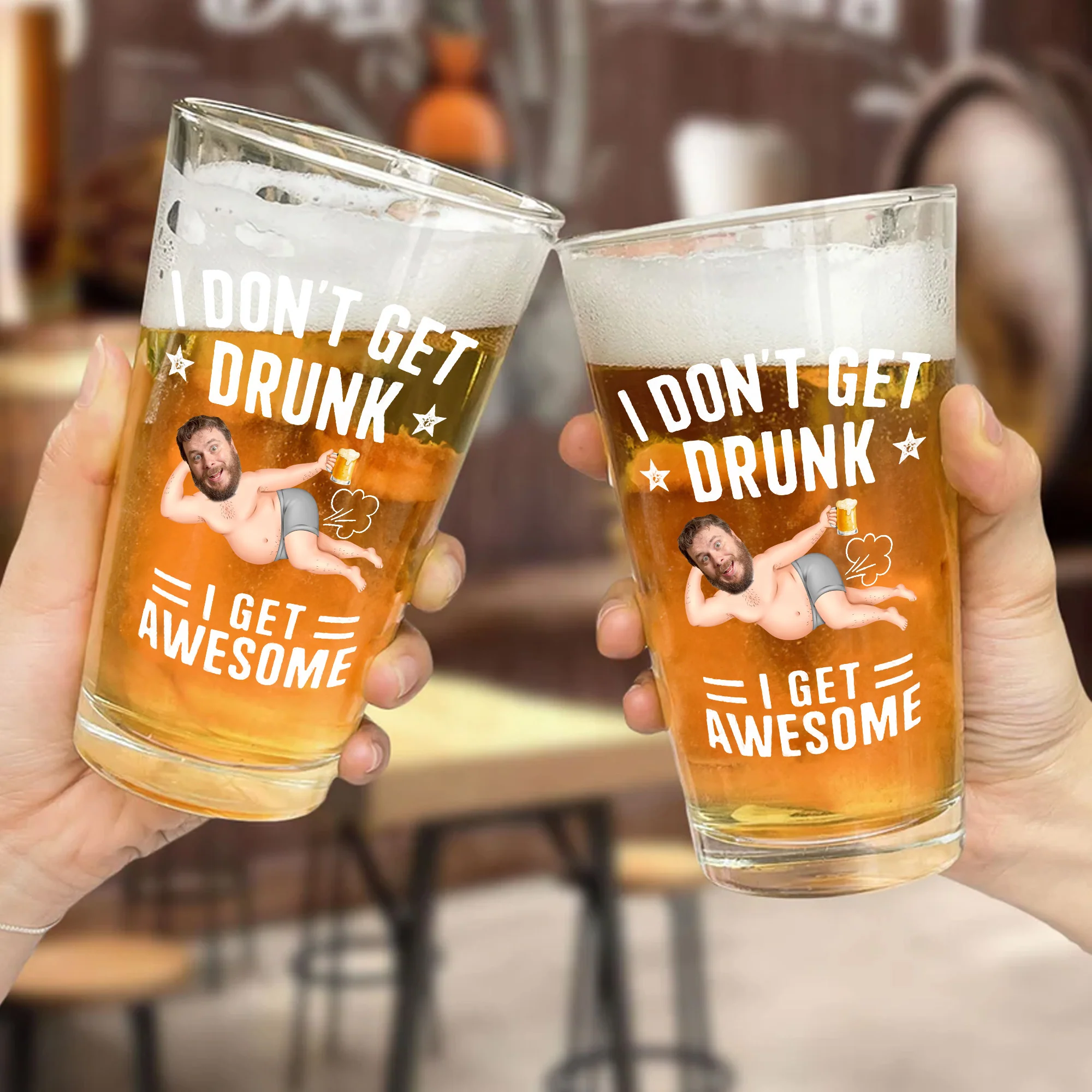 I Don't Get Drunk I Get Awesome - Gift For Dad - Personalized Beer Glass - Image 2
