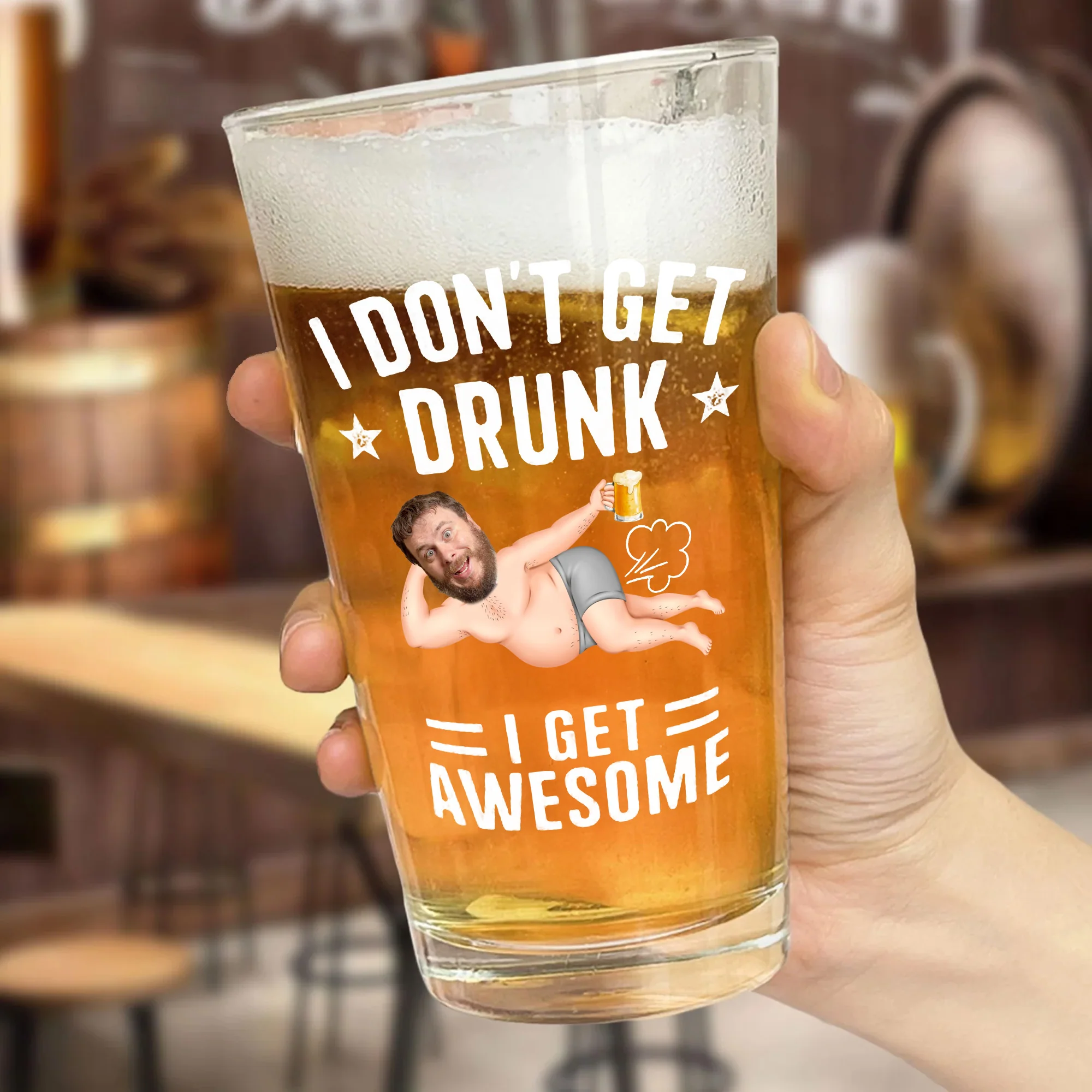 I Don't Get Drunk I Get Awesome - Gift For Dad - Personalized Beer Glass - Image 3