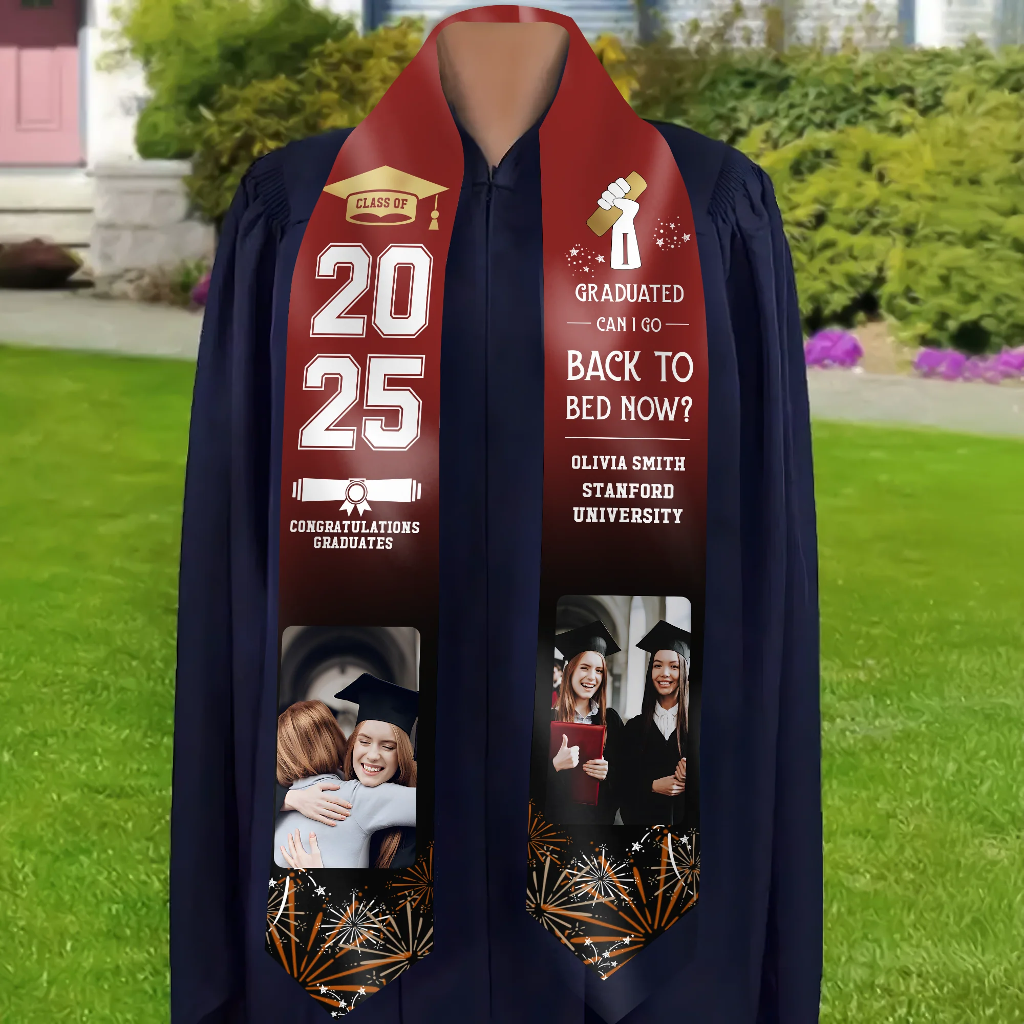 I Graduated Can I Go Back To Bed Now - Personalized Graduation Stoles - Graduation Gift, Senior Gift | Custom Photo NH96 - Image 3