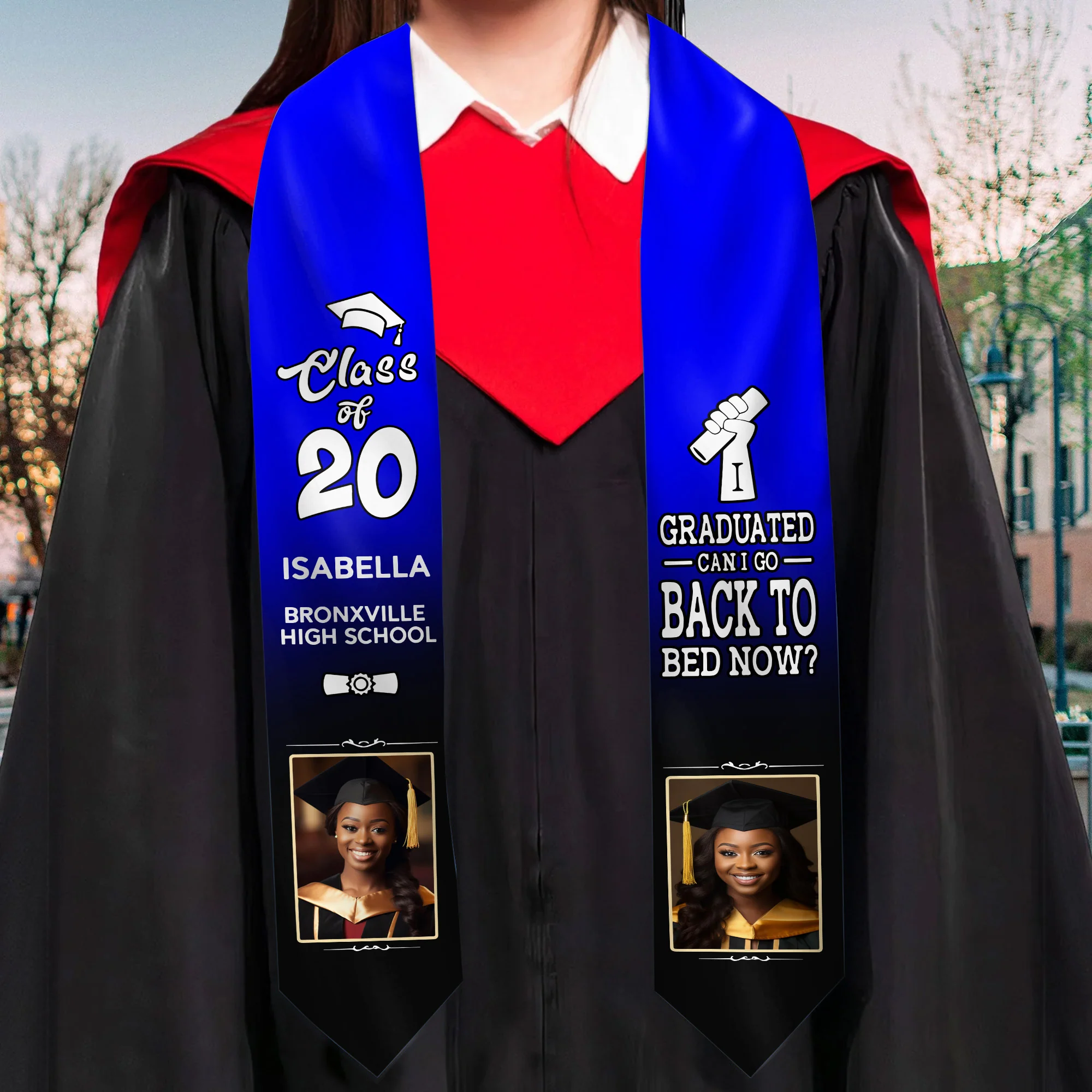 I Graduated Can I Go Back To Bed Now - Personalized Graduation Stoles - Graduation Gift, Senior Gift | Custom Photo NH96