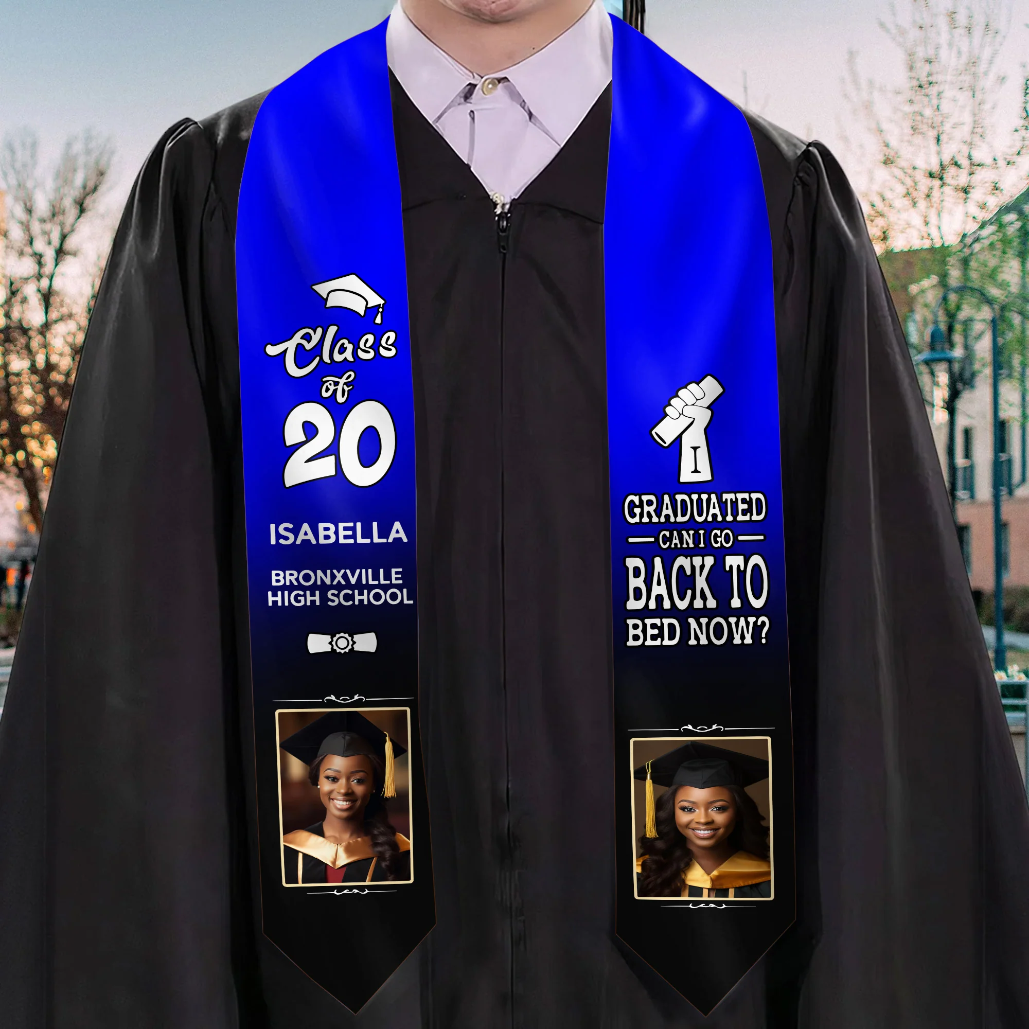 I Graduated Can I Go Back To Bed Now - Personalized Graduation Stoles - Graduation Gift, Senior Gift | Custom Photo NH96 - Image 2