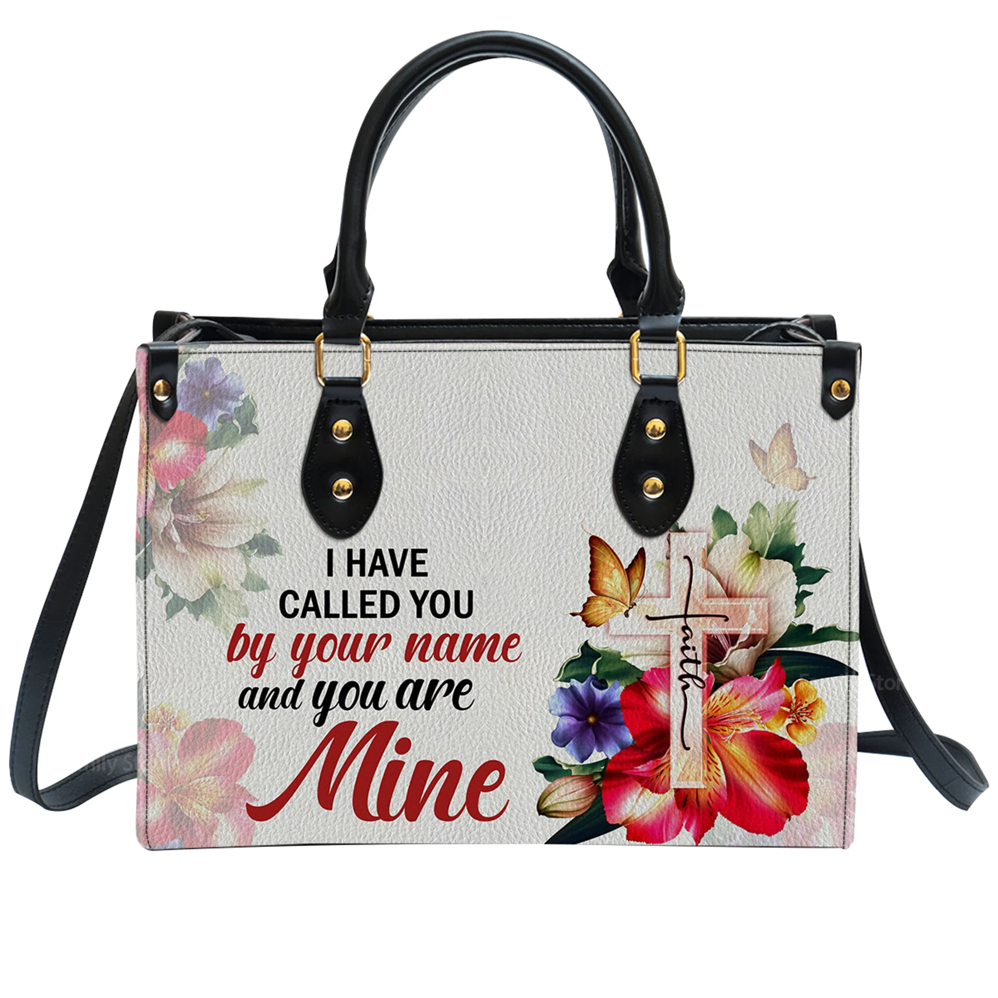 I Have Called You By Your Name Isaiah 431 Cross And Flower - Unique Personalized Leather Handbag - AT4080925 - Image 2