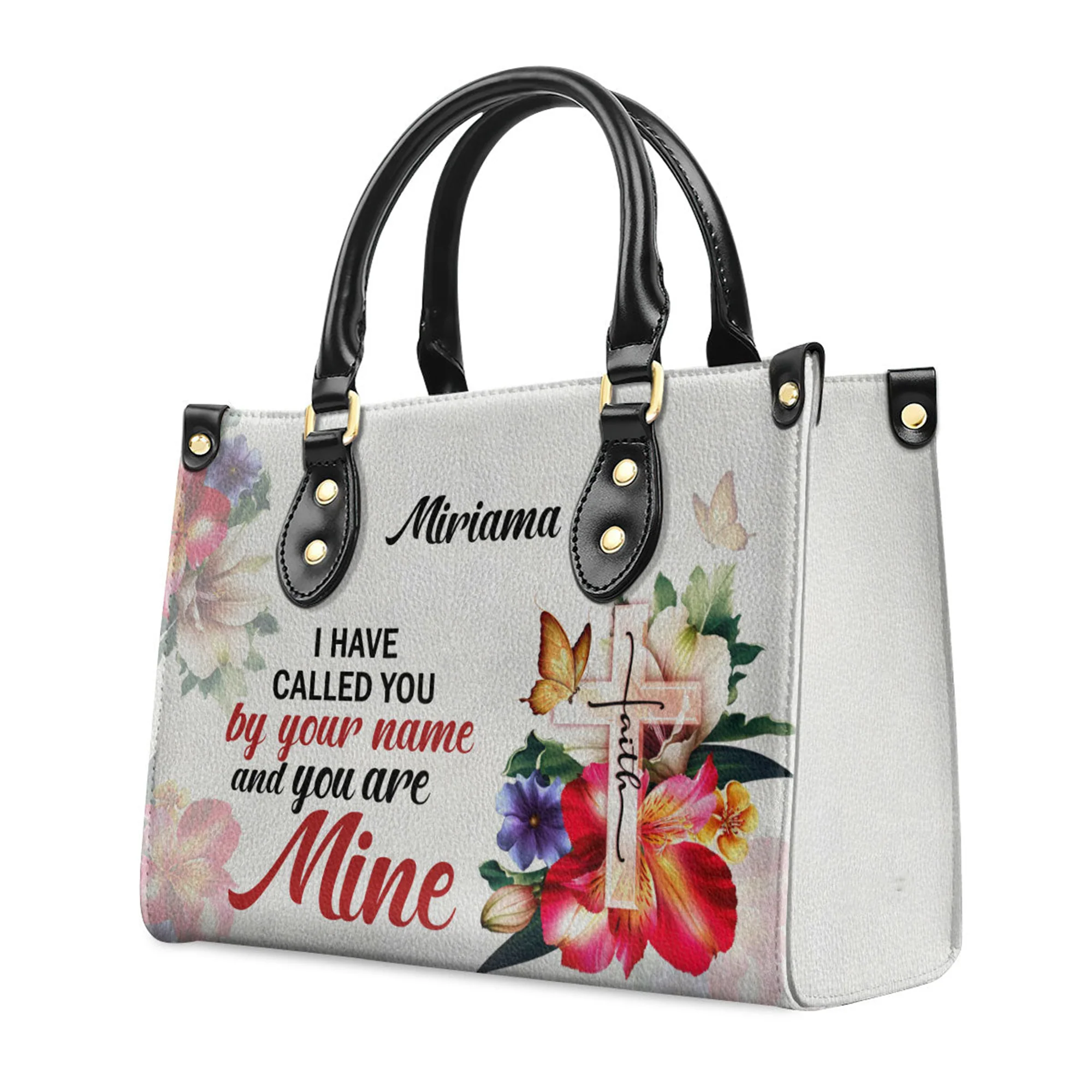 I Have Called You By Your Name Isaiah 431 Cross And Flower - Unique Personalized Leather Handbag - AT4080925 - Image 3