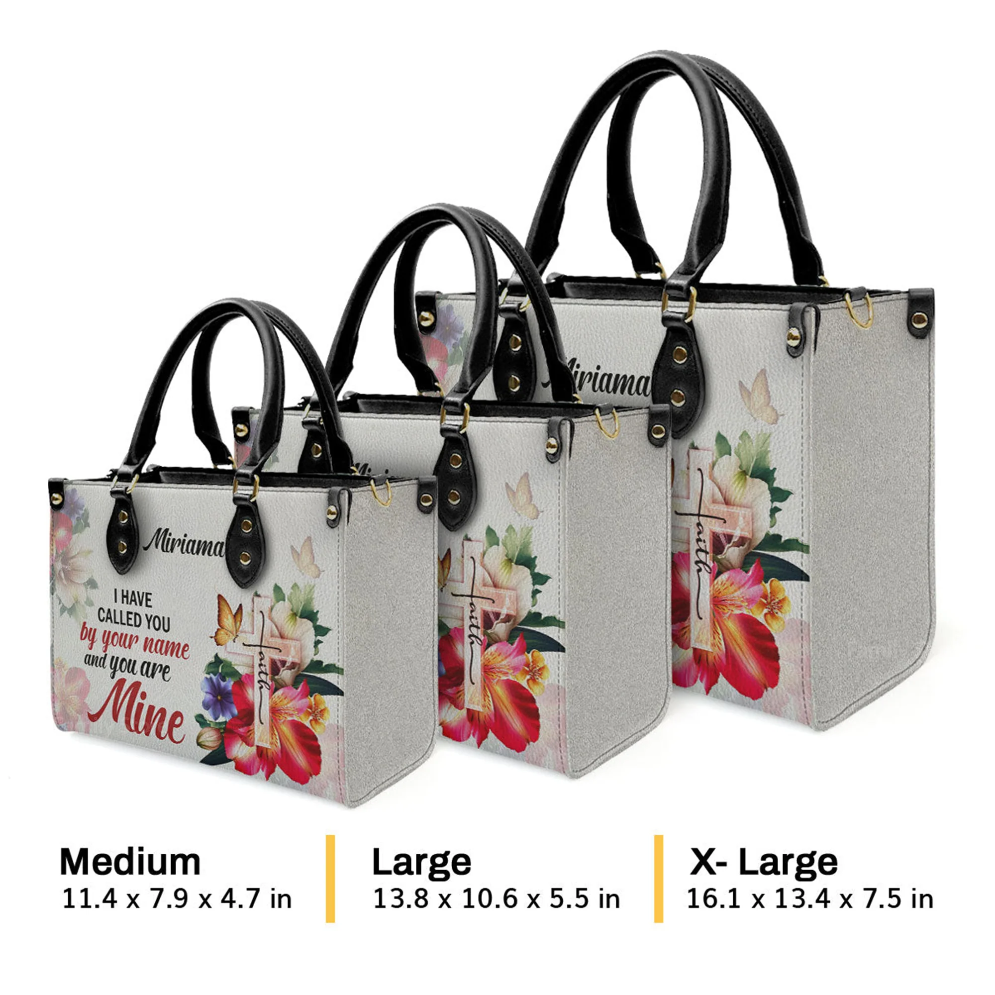 I Have Called You By Your Name Isaiah 431 Cross And Flower - Unique Personalized Leather Handbag - AT4080925 - Image 4