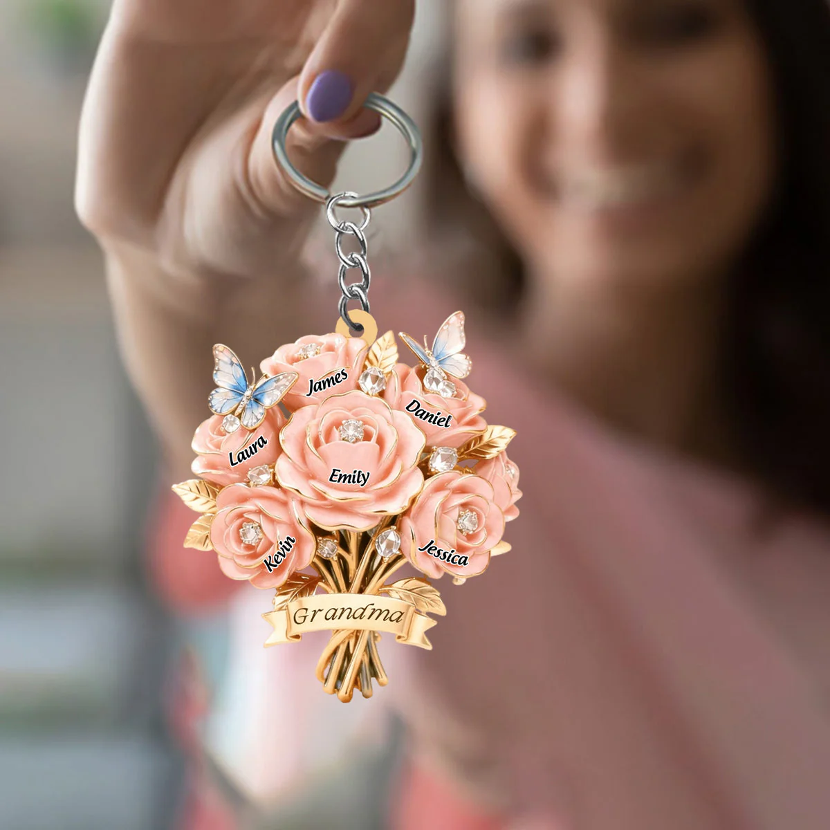 I Love You Mom Floral - Personalized Keychain - Gift For Mom, Grandma HN02 - Image 3