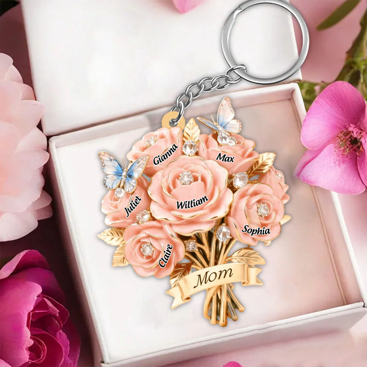 I Love You Mom Floral - Personalized Keychain - Gift For Mom, Grandma HN02 - Image 5