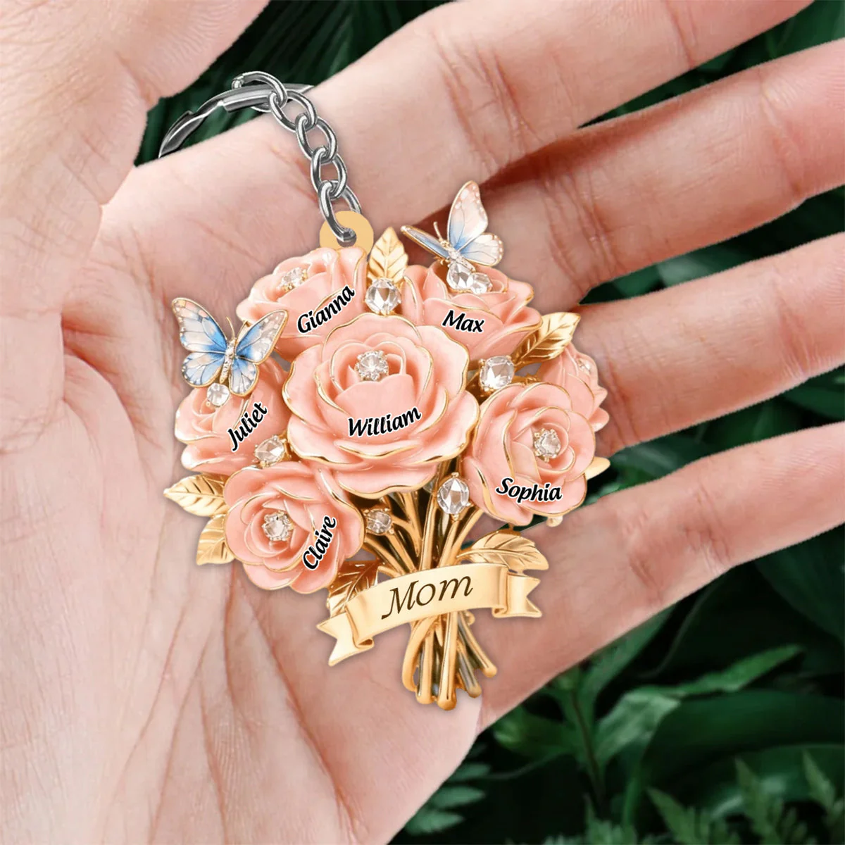I Love You Mom Floral - Personalized Keychain - Gift For Mom, Grandma HN02 - Image 7