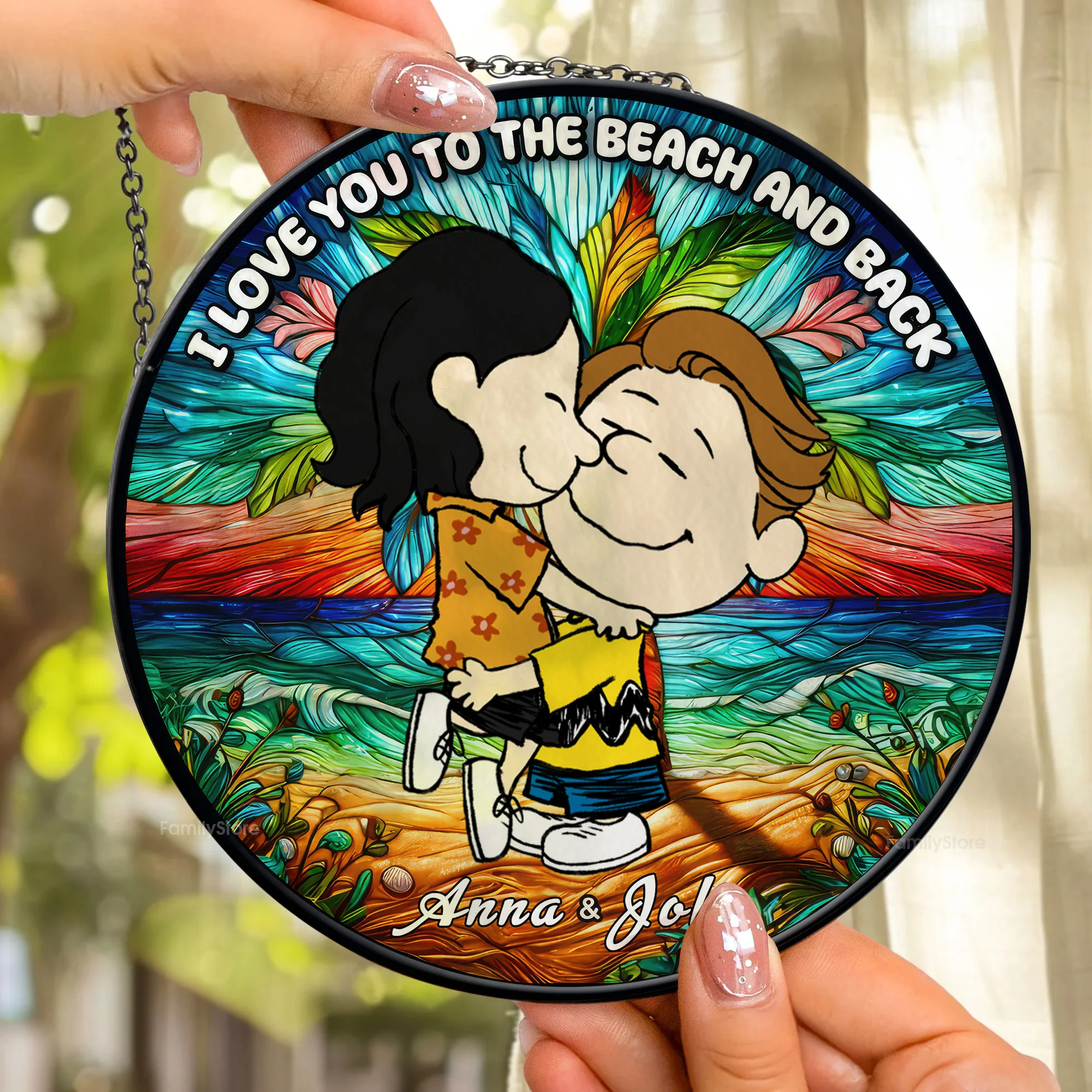 I Love You To The Beach And Back Peanut - Personalized Stained Glass Window Suncatcher - Gift For Couple, Husband Wife | GR8 NH96 - Image 2