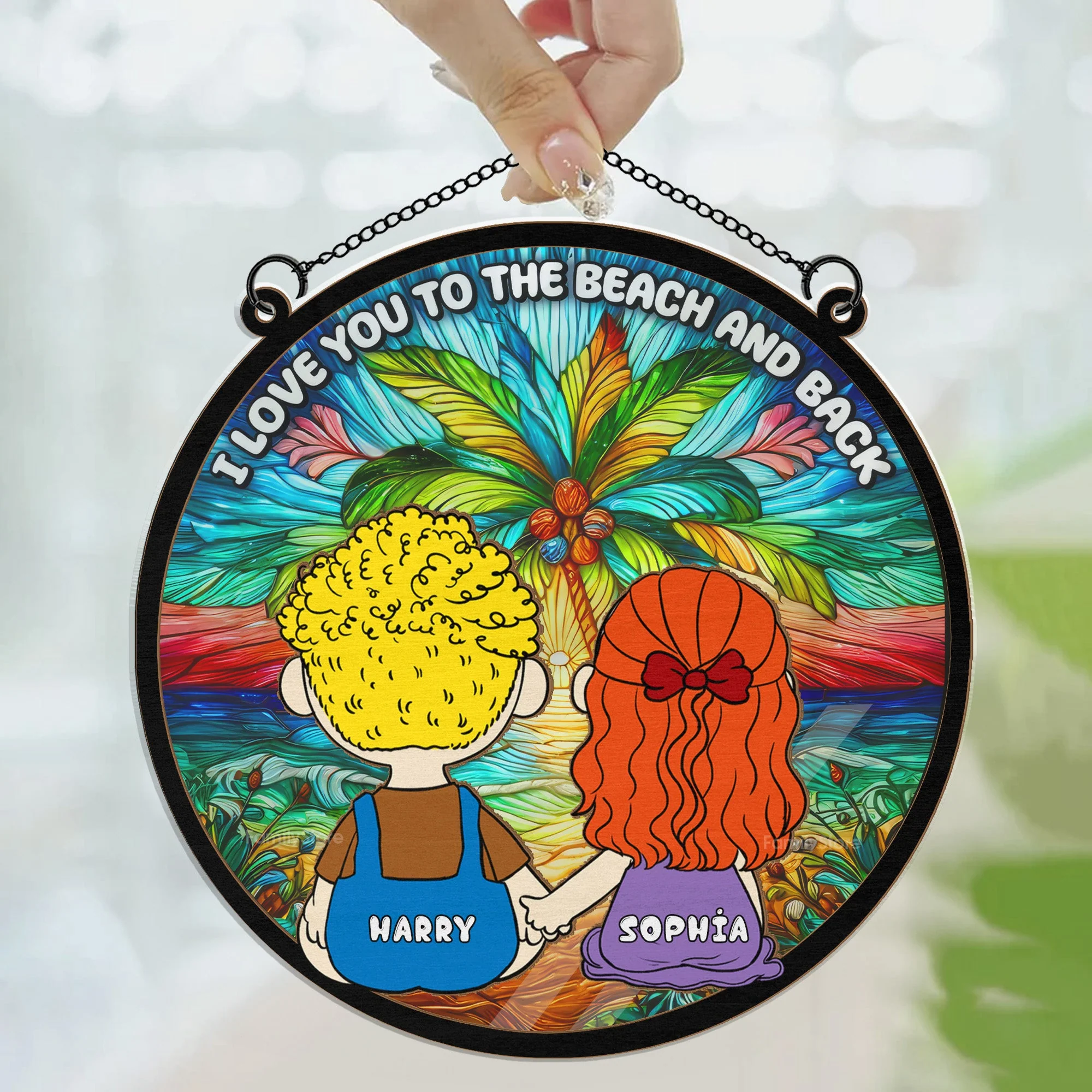 I Love You To The Beach And Back - Personalized Stained Glass Window Hanging Suncatcher - Gift For Couples | GR16 NA94 - Image 3