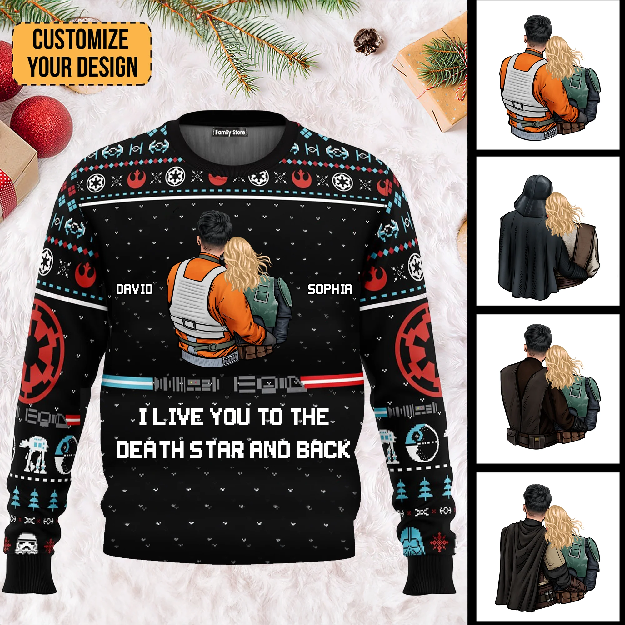 I Love You To The Death Star And Back Stwa - Personalized Ugly Sweatshirt - Gift For Couple, Husband Wife, Anniversary CL19 NH96 - Image 2
