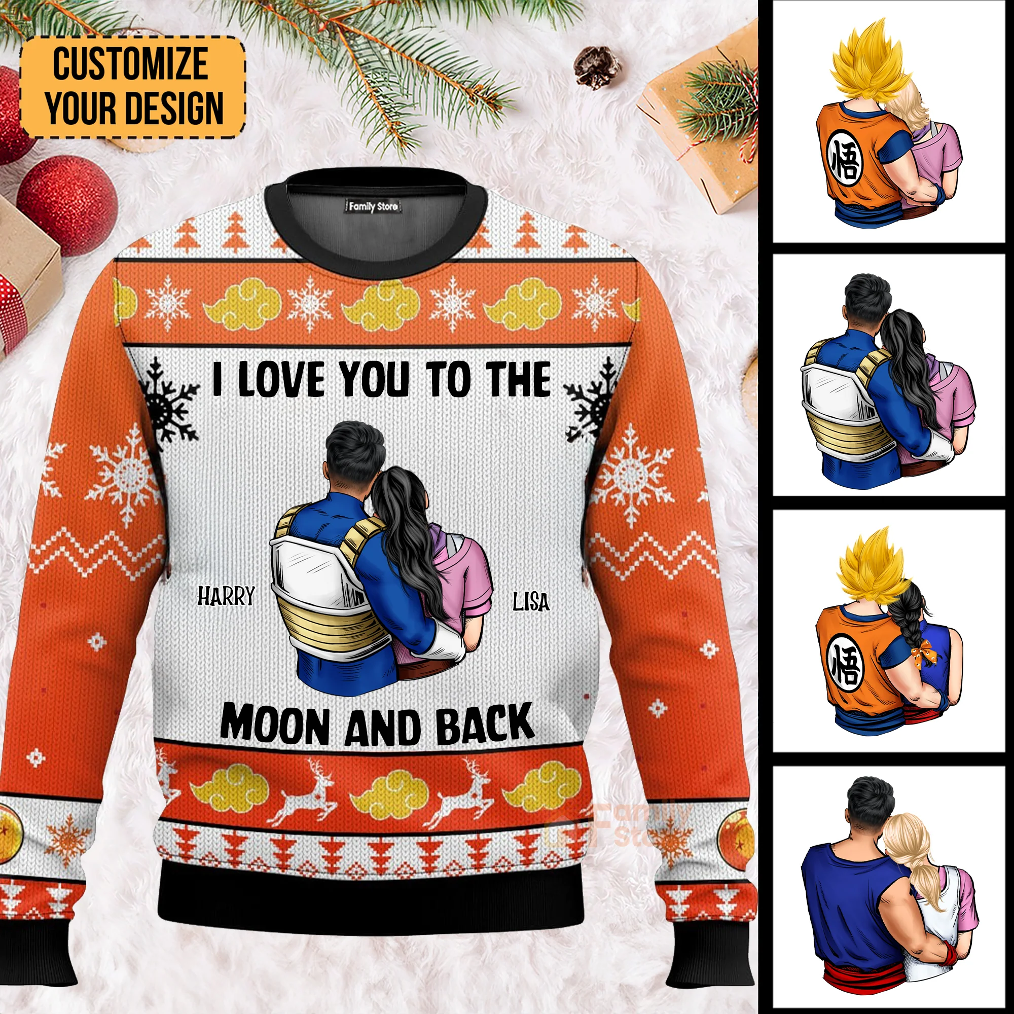 I Love You To The Moon And Back Dragon Ball - Gift For Couples - Personalized Ugly Sweater - CL18 NH96 - Image 2