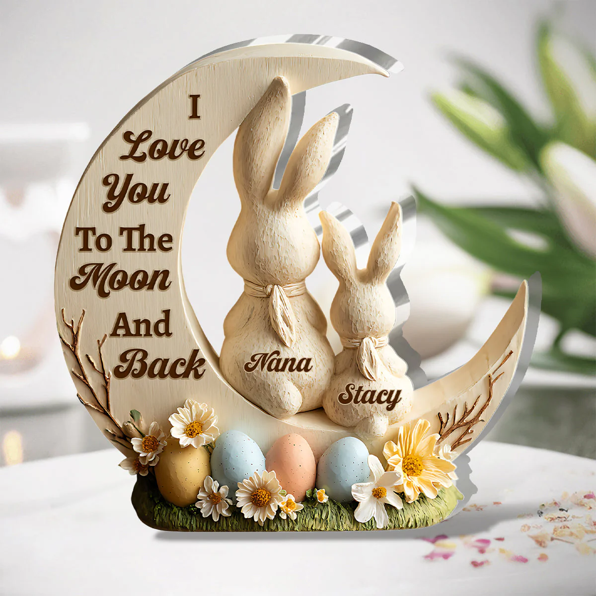 I Love You To The Moon And Back - Personalized Custom Shaped Acrylic Plaque - Christian Gift For Mom And Kids BA01