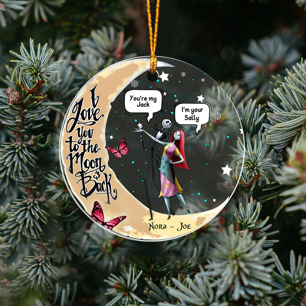 I Love You To The Moon And Back Skeleton Couple - Personalized Acrylic Ornament - Gift For Couples NL122 - Image 2