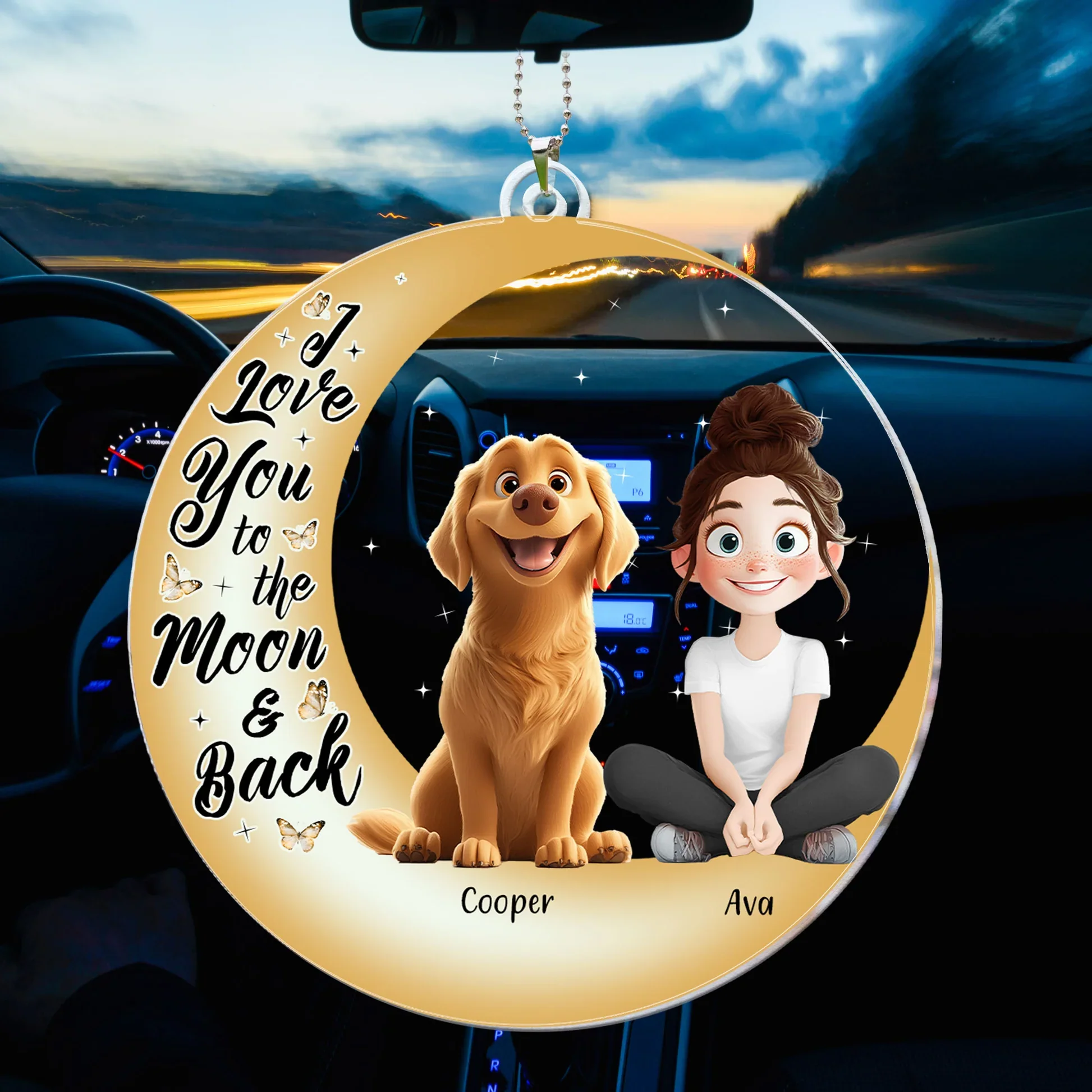 I Love You To The Moon & Back Cartoon Dog - Personalized Car Ornament - Gift for Pet Owners, Pet Lovers, Dog Mom, Cat Mom | CLP15 NH96 - Image 5