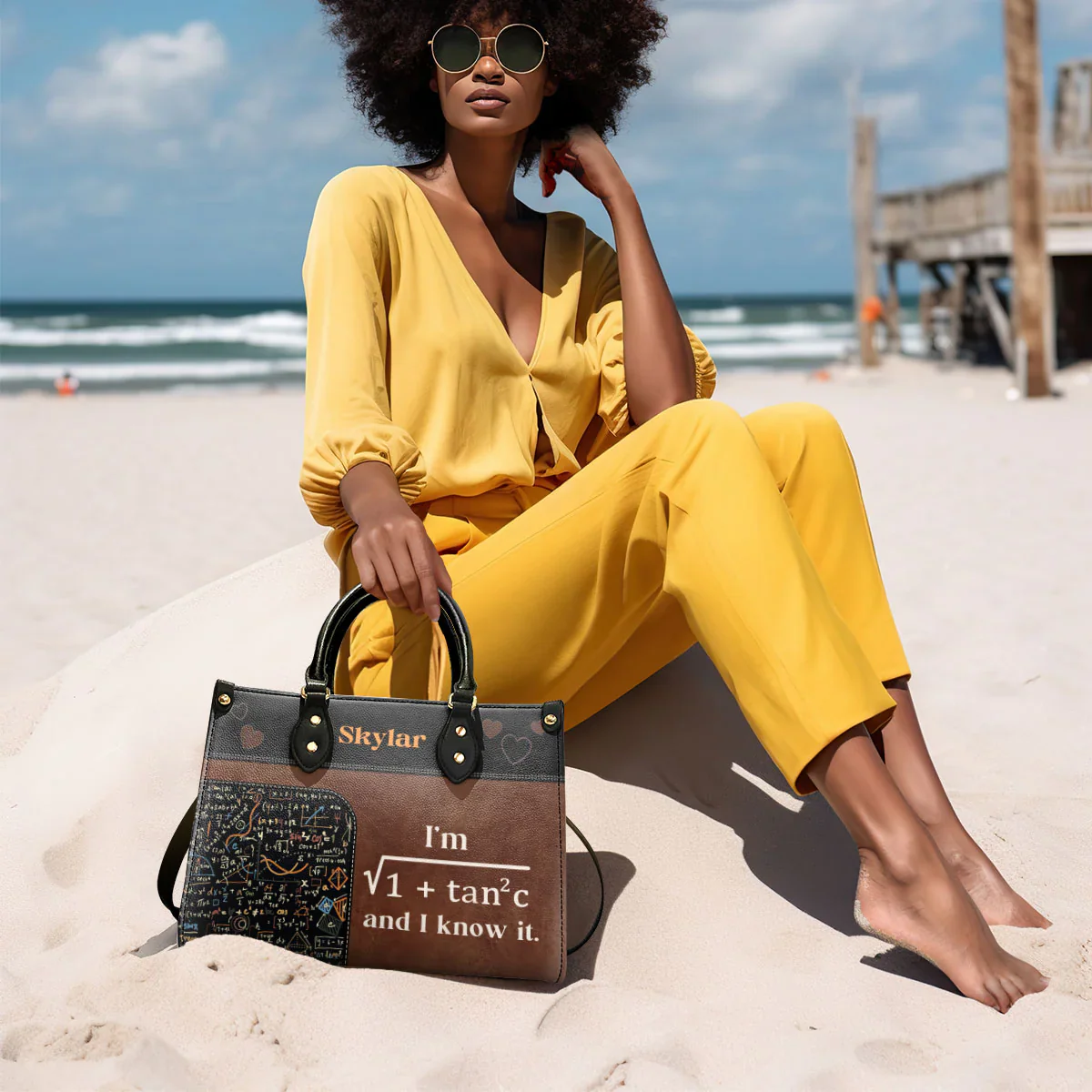 I’m Sexy And I Know It Tote - Personalized Leather Handbag - Gift For Black Women, Teachers or Math Lovers | HD95 - Image 6