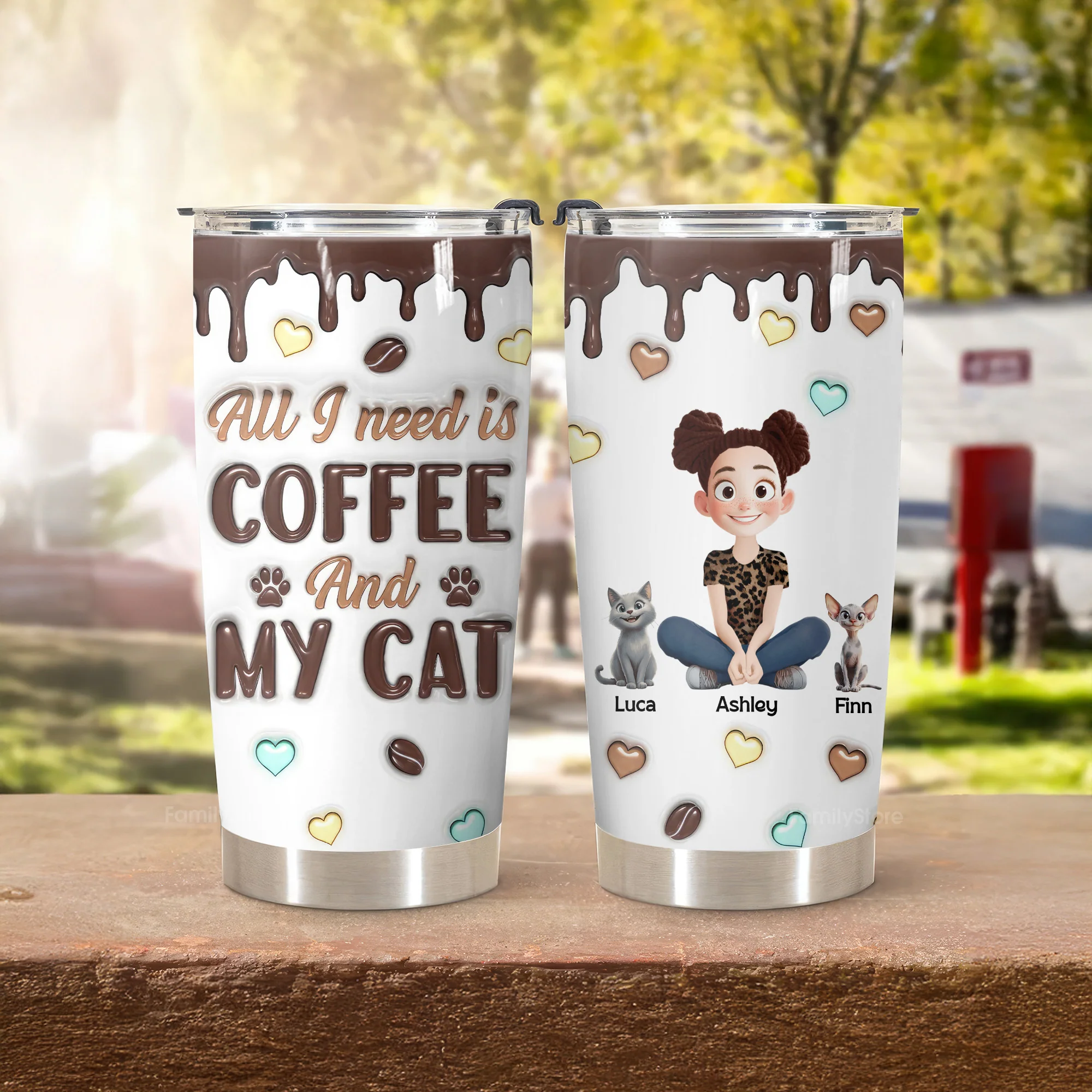 I Need Is Coffee And My Cat 3D Inflated Effect Cartoon Cat - Personalized Tumbler Cup - Gift for Pet Owners, Pet Lovers, Cat Mom | CLP15 NH96 - Image 3
