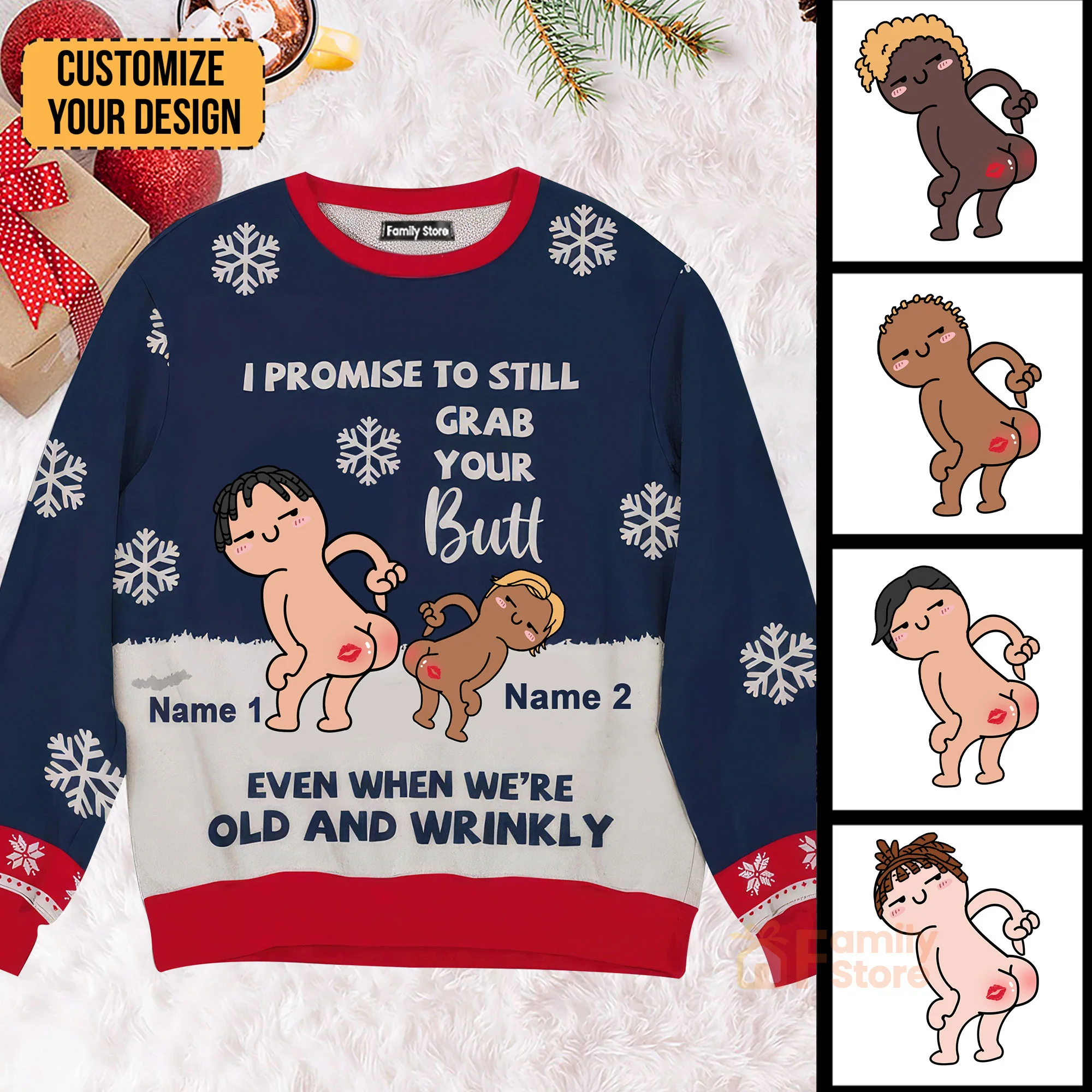I Promise To Still Grab Your Butt - Personalized Ugly Sweatshirt - Gift For Couple, Husband Wife, Anniversary CL17 NH96 - Image 2