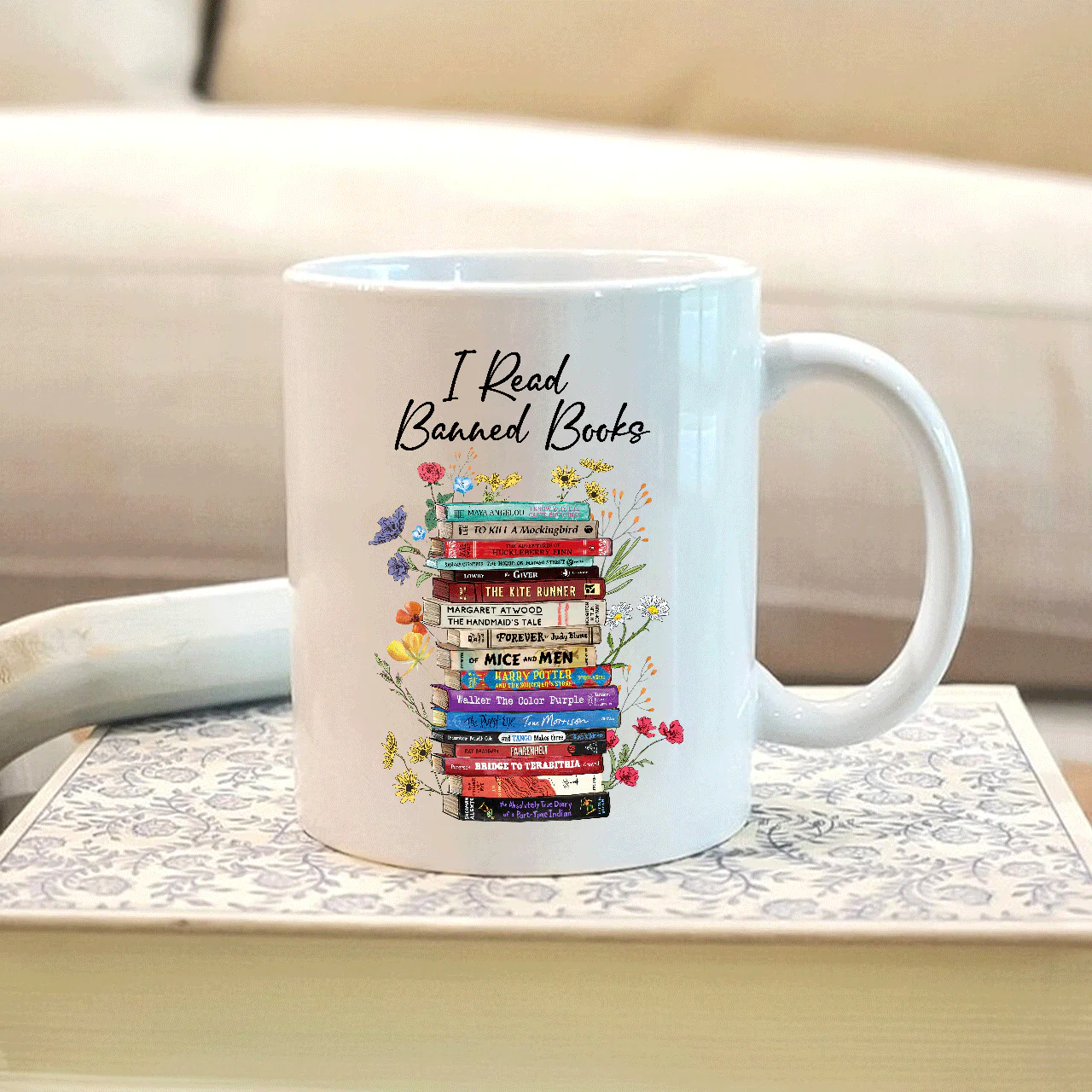 I Read Banned Books Flowers Book Lover Gift Mug - Image 2
