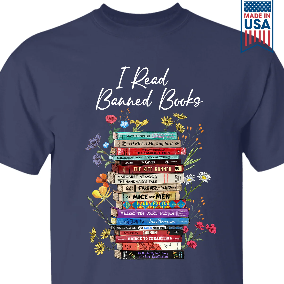 I Read Banned Books Flowers Book Lover Gift T-Shirt - Image 2