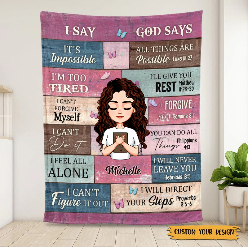 I Say And God Says - Personalized Blanket - Best Gift For Mother, Grandma, For Birthday | CLGOD05 TD118 - Image 2