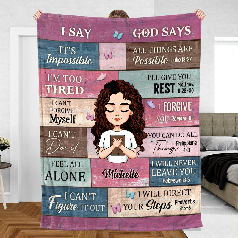 I Say And God Says - Personalized Blanket - Best Gift For Mother, Grandma, For Birthday | CLGOD05 TD118 - Image 3