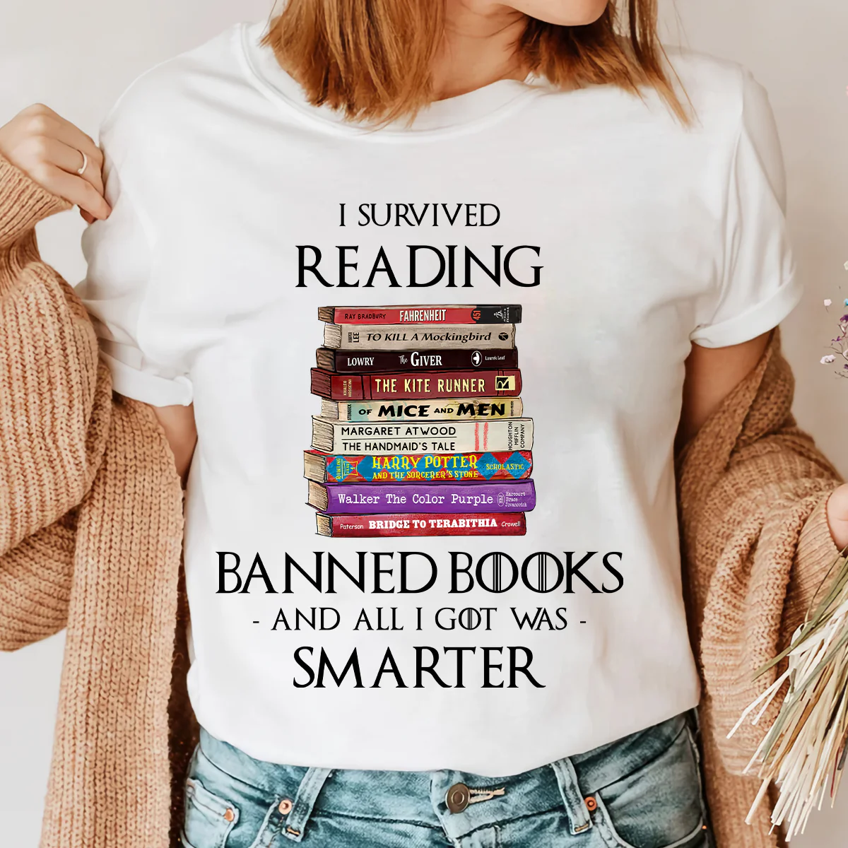 I Survived Reading Banned Books And All I Got Was Smarter Book Lover Gift T-Shirt - Image 3
