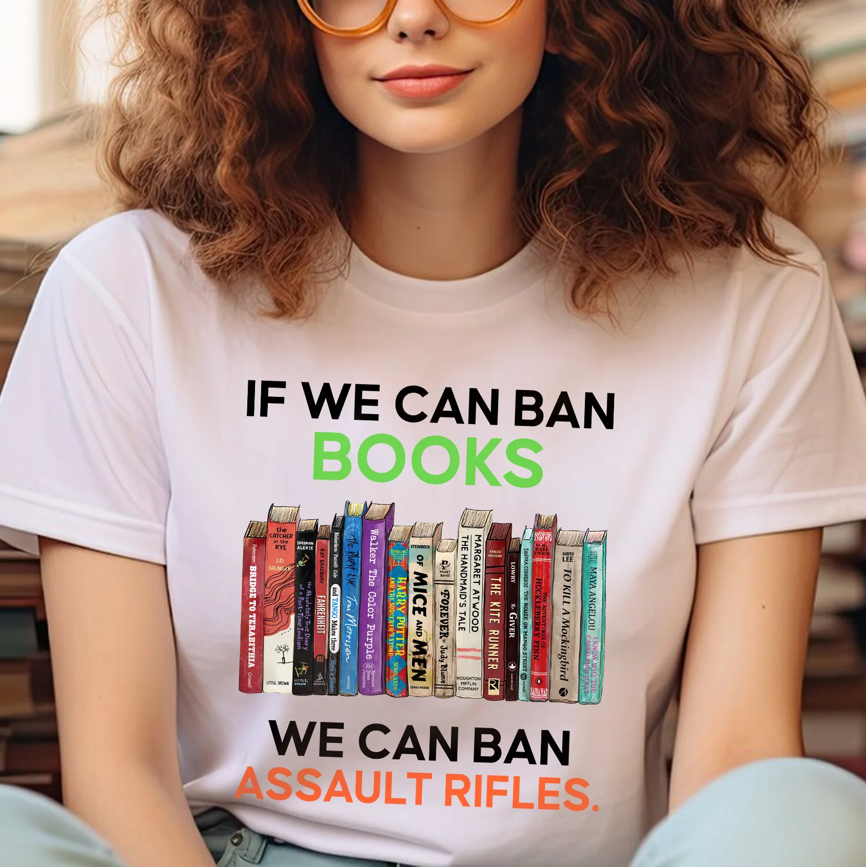 If We Can Ban Books We Can Ban Assault Rifles Book Lovers Gift T-Shirt - Image 5