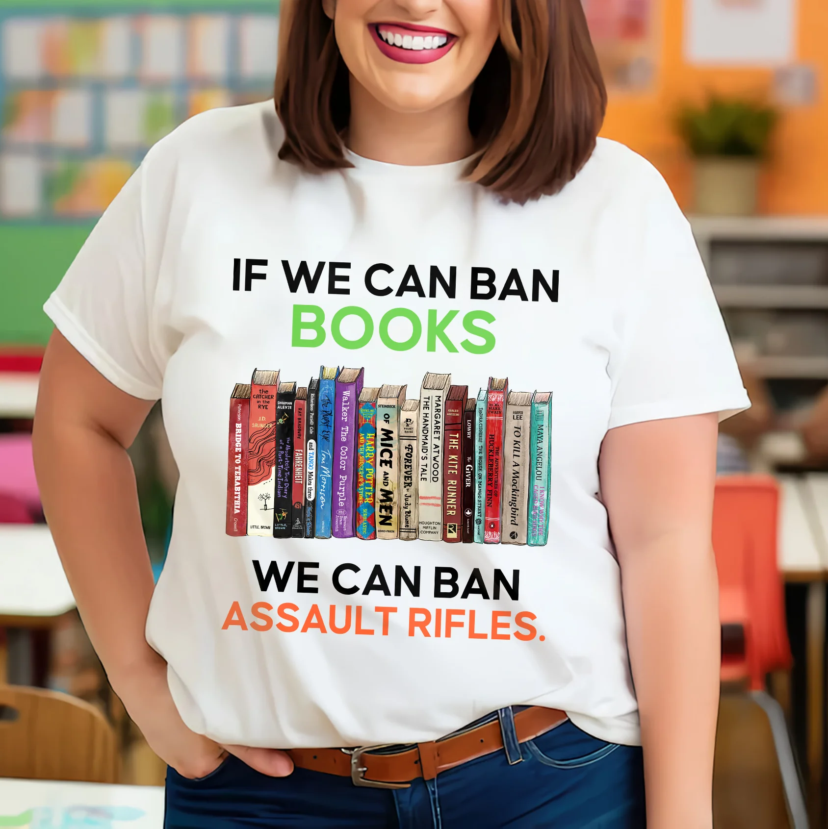 If We Can Ban Books We Can Ban Assault Rifles Book Lovers Gift T-Shirt - Image 6