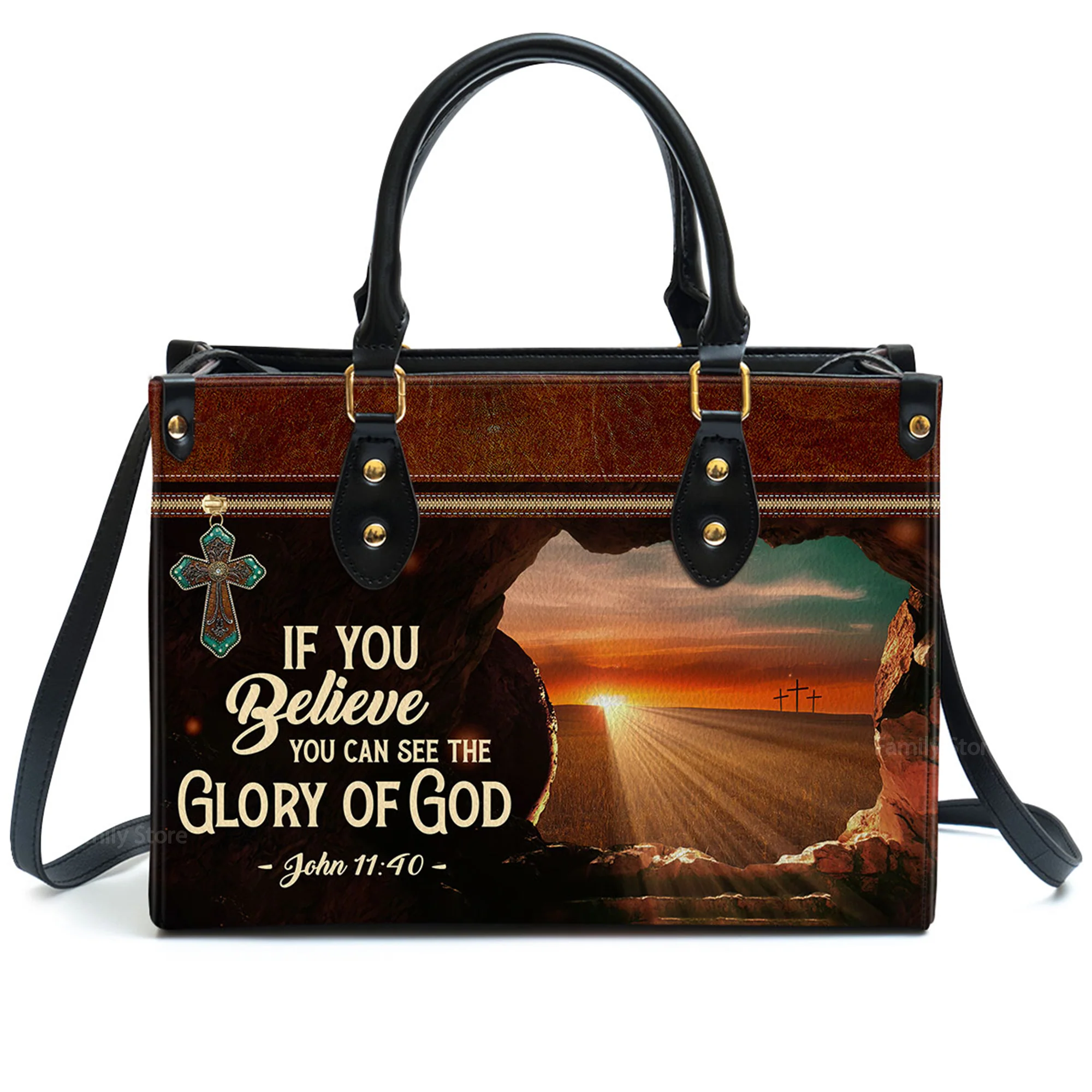 If You Believe You Can See The Glory Of God - Thoughtful Gift For Christians - Personalized Leather Handbag With Handle - AT4080830 - Image 2